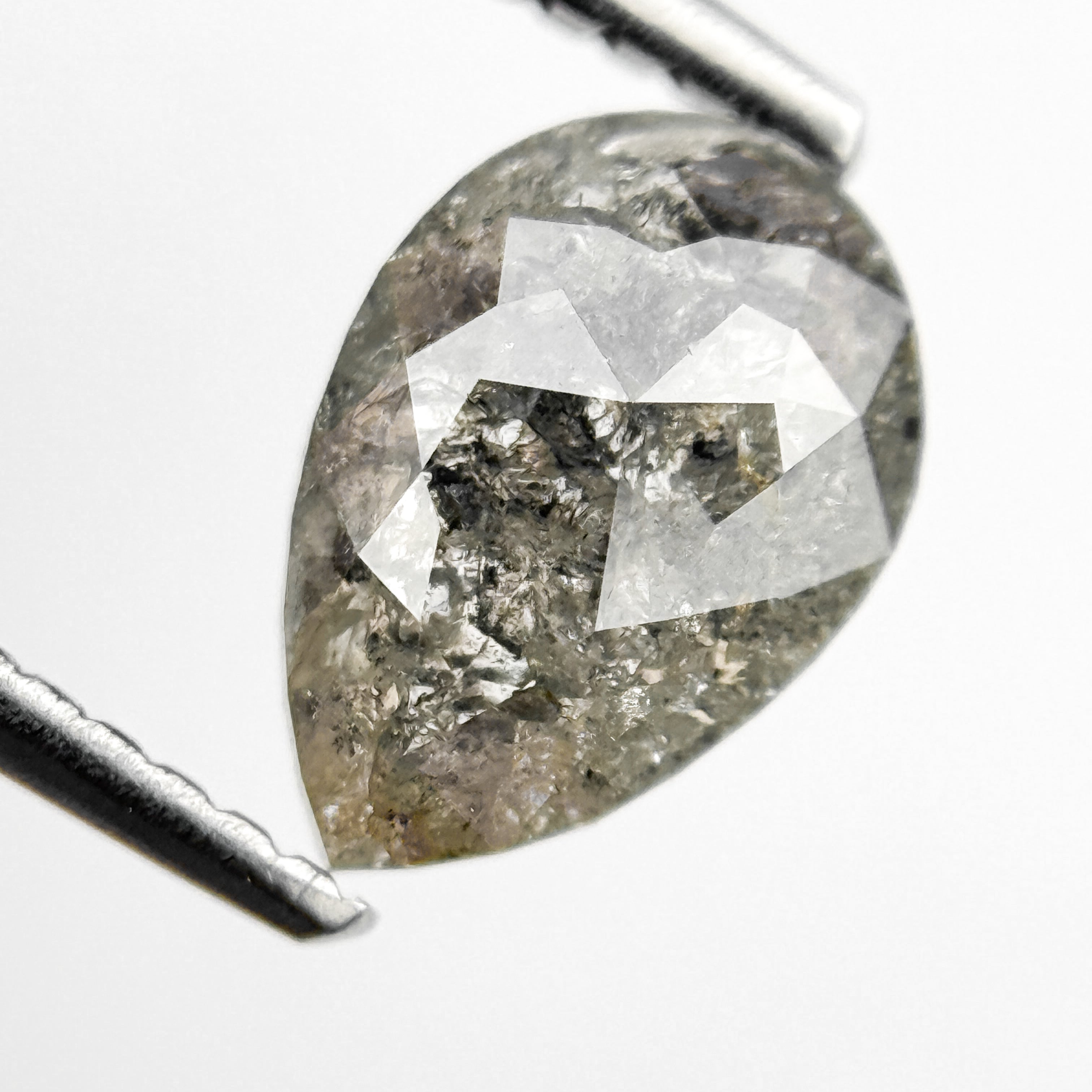 1.51 Ct Pear Rose Cut Grey Natural Salt and Pepper Diamond