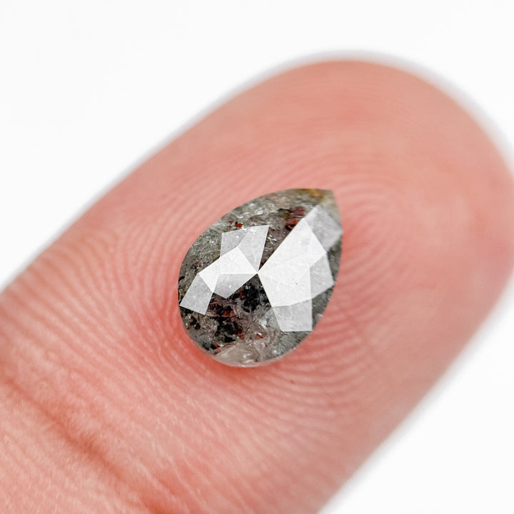1.51 Ct Pear Rose Cut Grey Natural Salt and Pepper Diamond