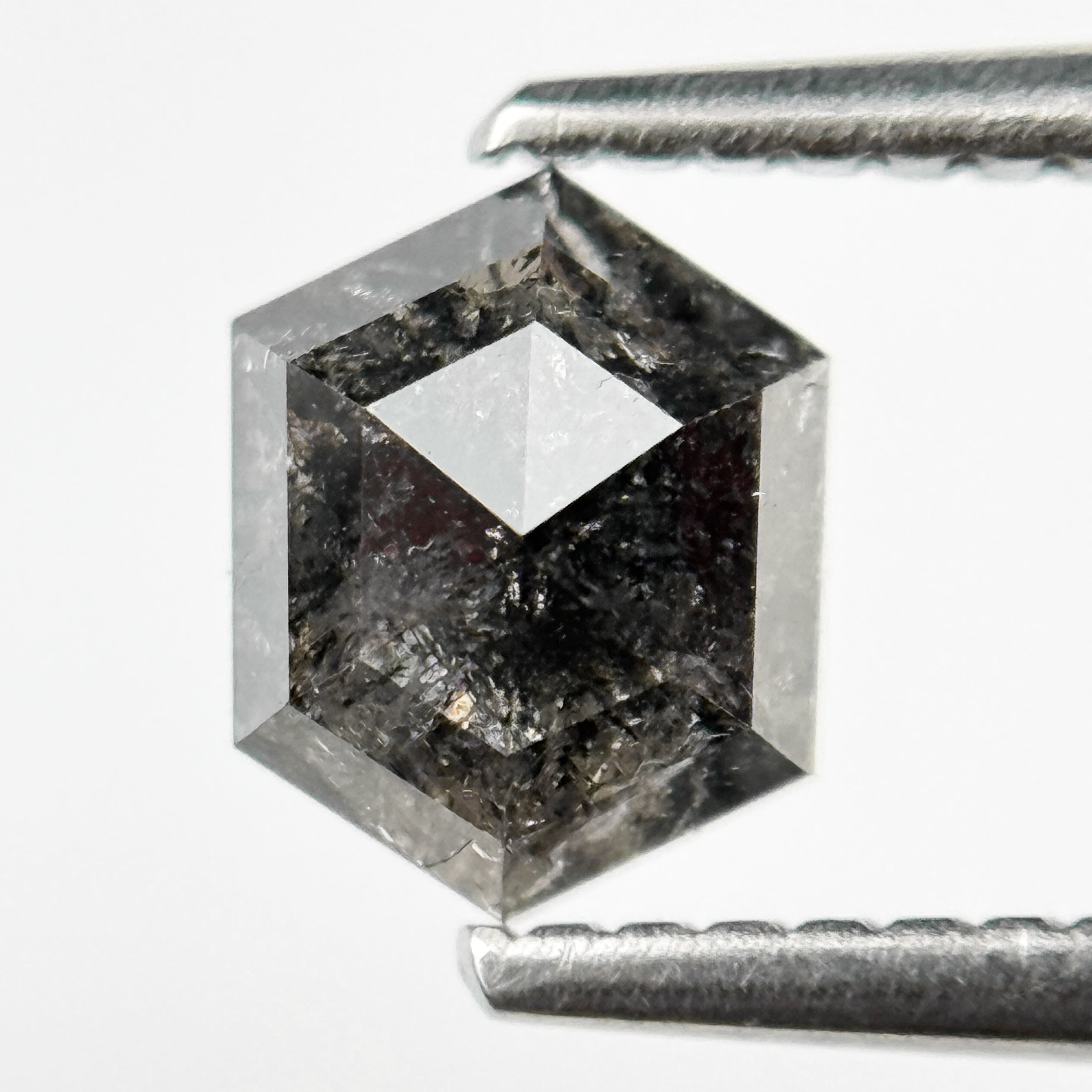 0.99 Ct Hexagon Rose Cut Grey Natural Salt and Pepper Diamond