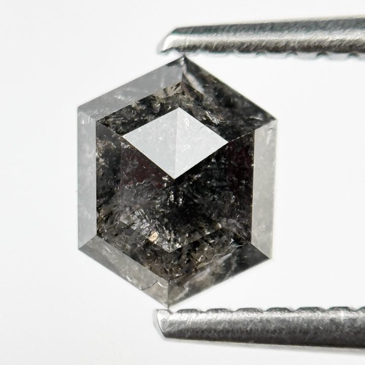 0.99 Ct Hexagon Rose Cut Grey Natural Salt and Pepper Diamond