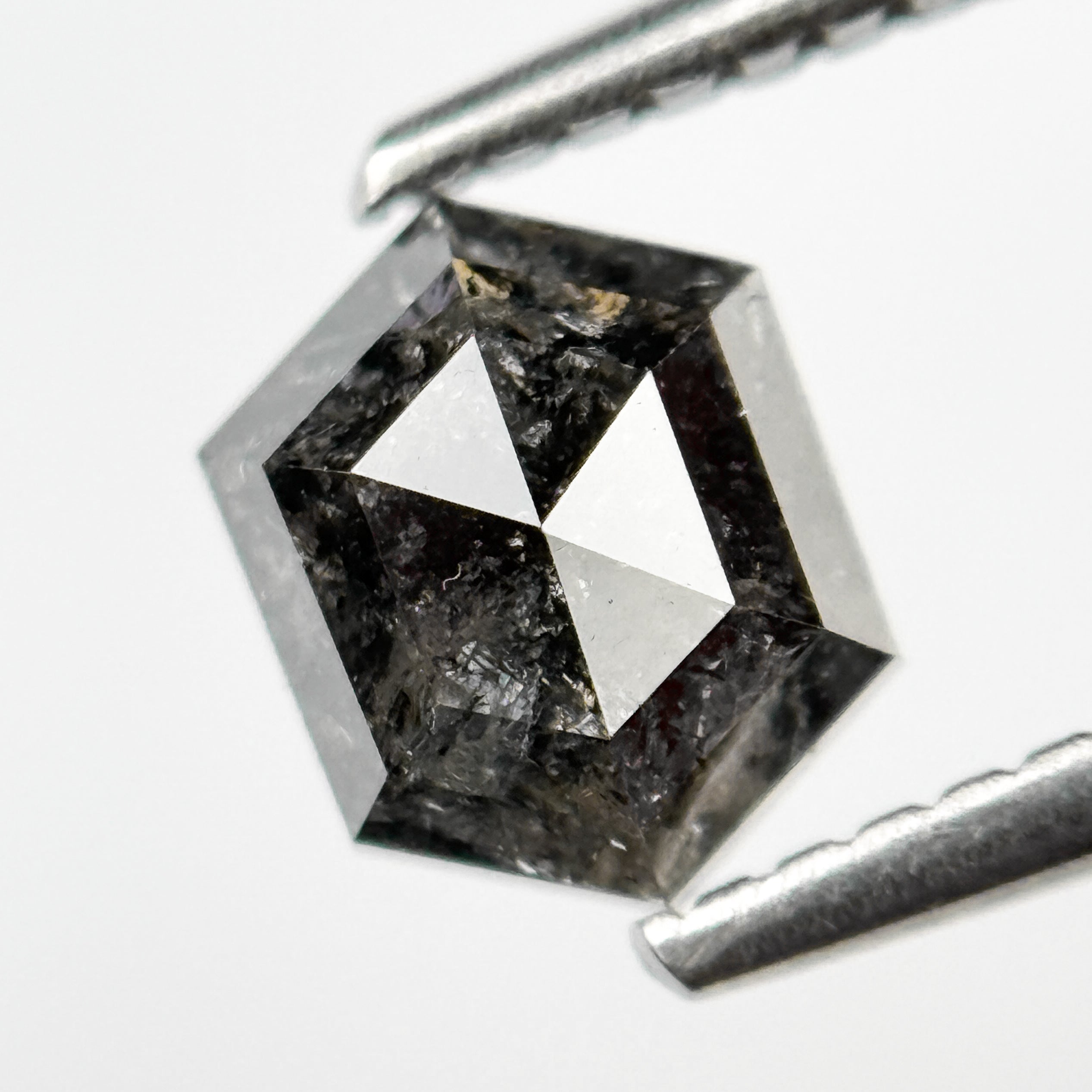0.99 Ct Hexagon Rose Cut Grey Natural Salt and Pepper Diamond