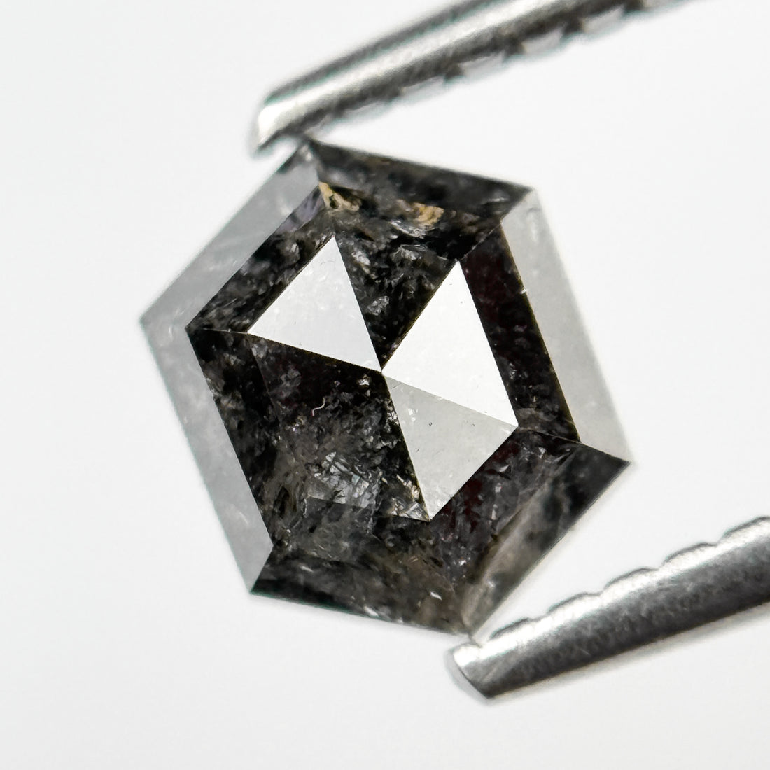 0.99 Ct Hexagon Rose Cut Grey Natural Salt and Pepper Diamond
