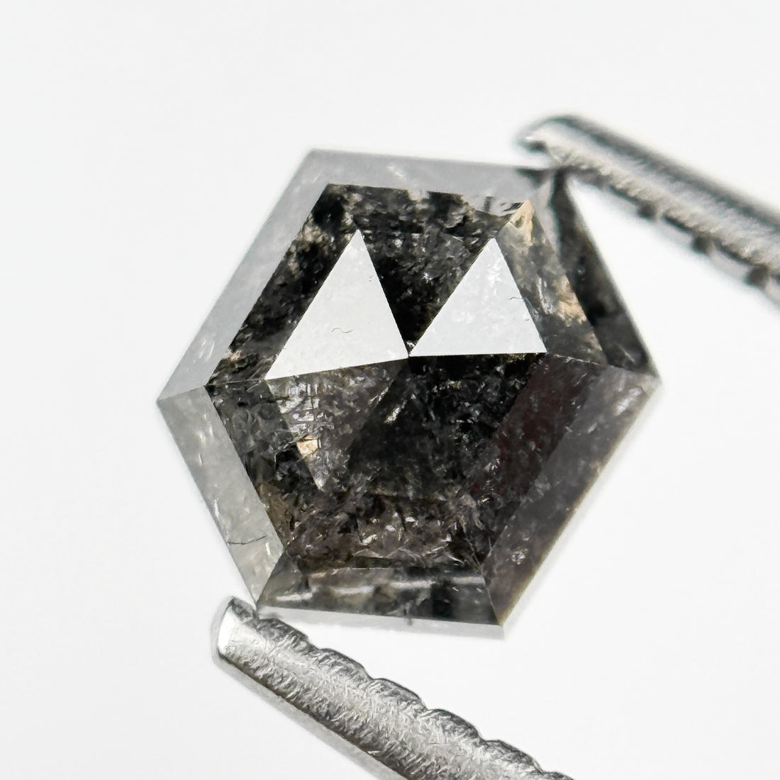 0.99 Ct Hexagon Rose Cut Grey Natural Salt and Pepper Diamond