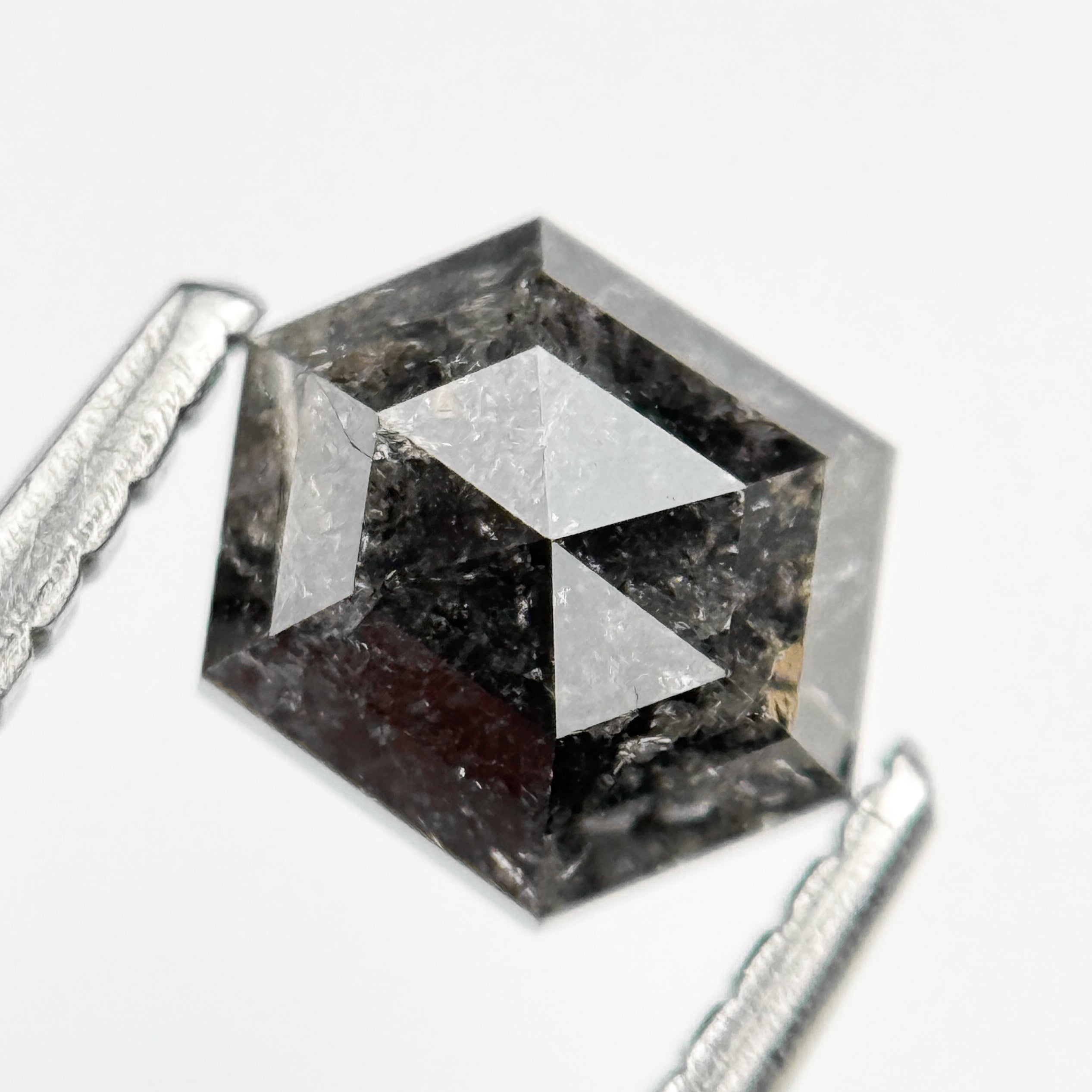 0.99 Ct Hexagon Rose Cut Grey Natural Salt and Pepper Diamond