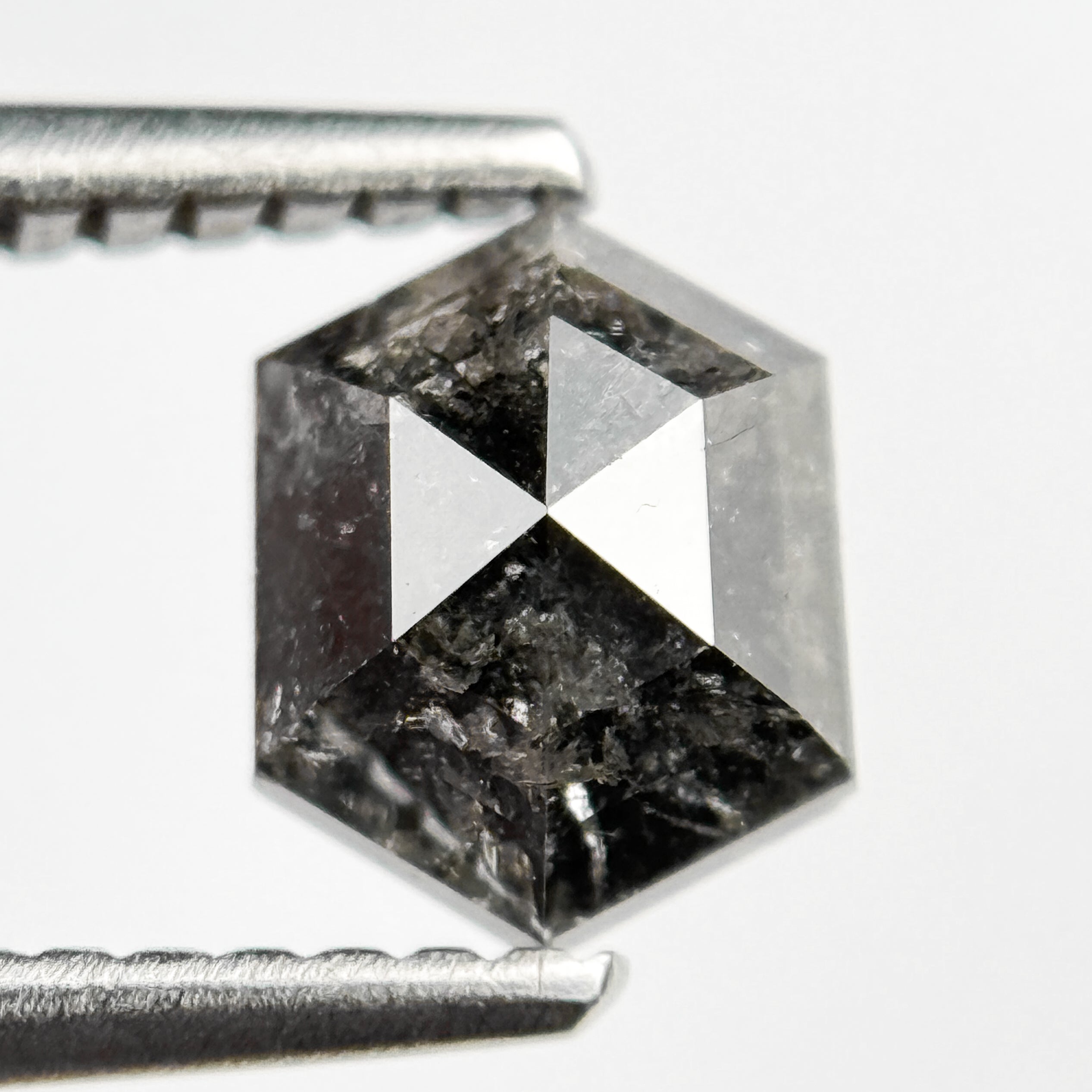 0.99 Ct Hexagon Rose Cut Grey Natural Salt and Pepper Diamond