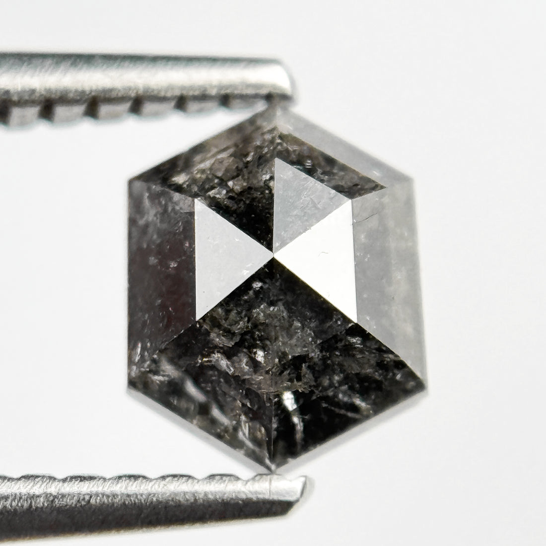 0.99 Ct Hexagon Rose Cut Grey Natural Salt and Pepper Diamond
