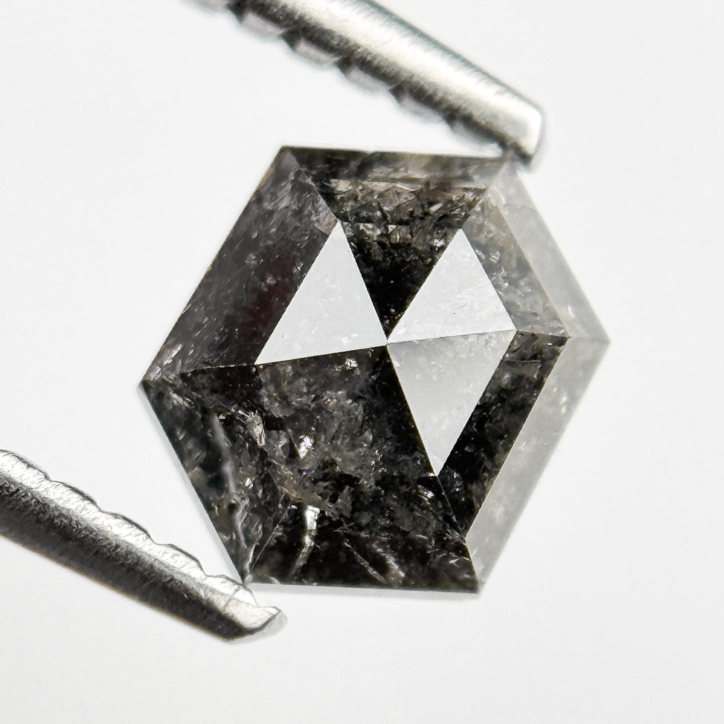 0.99 Ct Hexagon Rose Cut Grey Natural Salt and Pepper Diamond