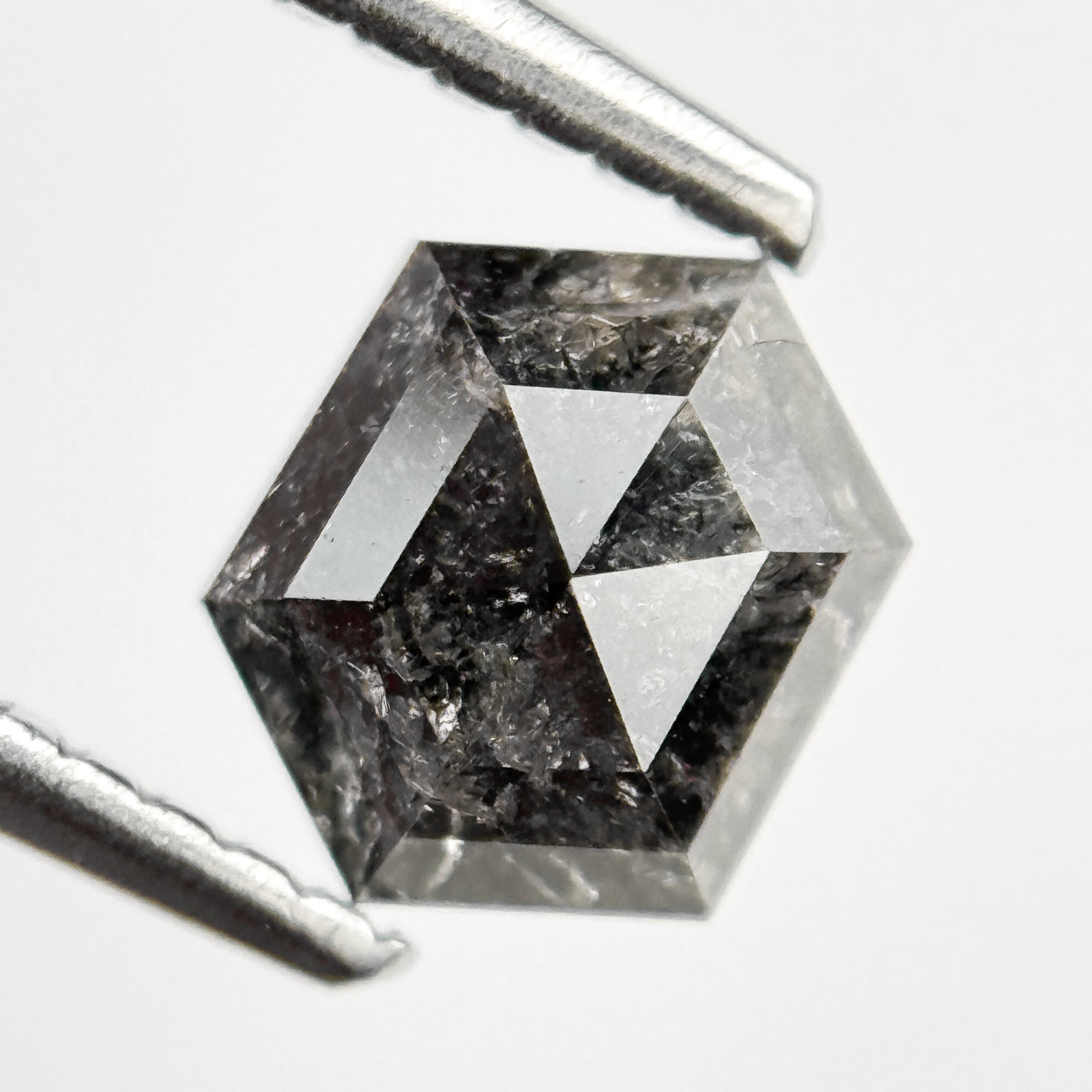 0.99 Ct Hexagon Rose Cut Grey Natural Salt and Pepper Diamond