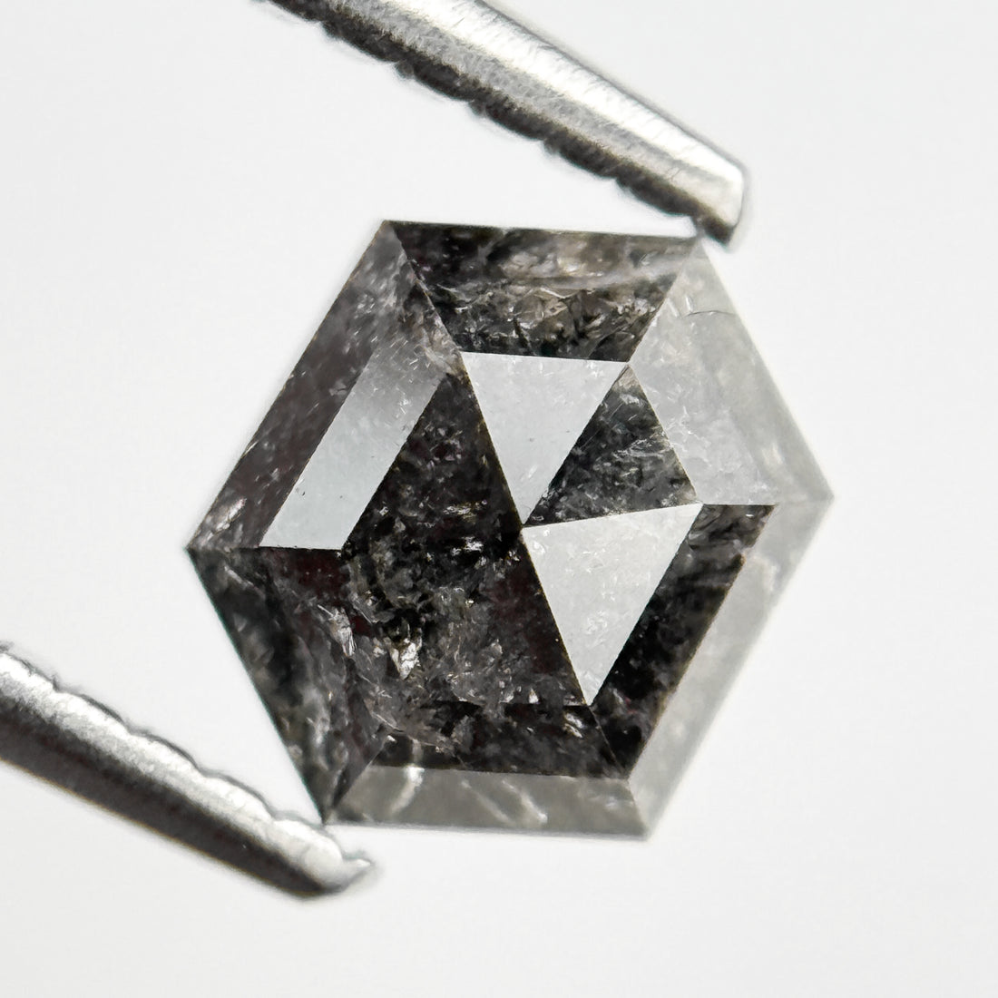 0.99 Ct Hexagon Rose Cut Grey Natural Salt and Pepper Diamond