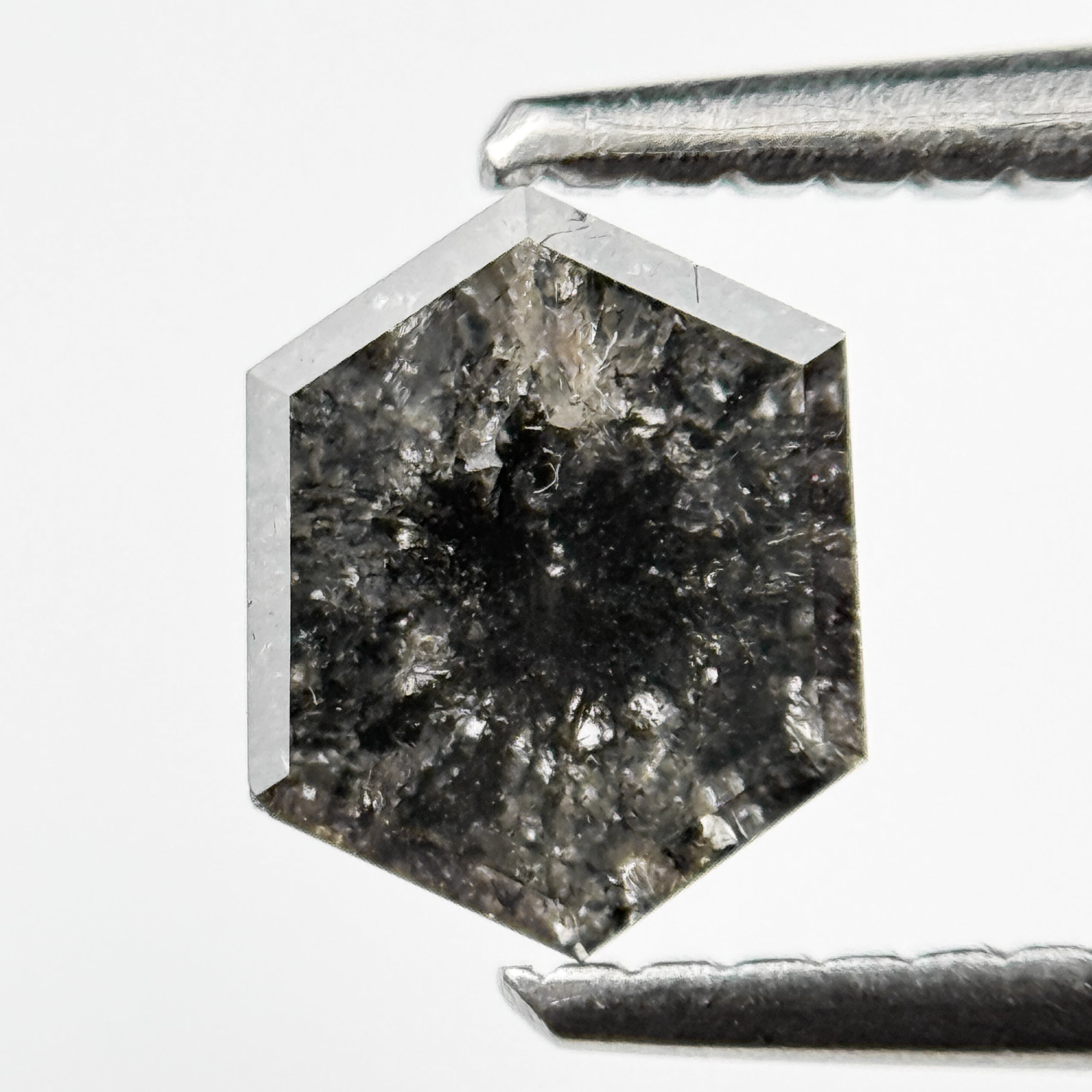 0.99 Ct Hexagon Rose Cut Grey Natural Salt and Pepper Diamond