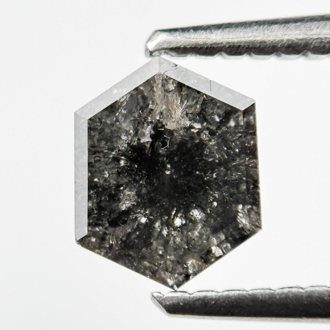 0.99 Ct Hexagon Rose Cut Grey Natural Salt and Pepper Diamond