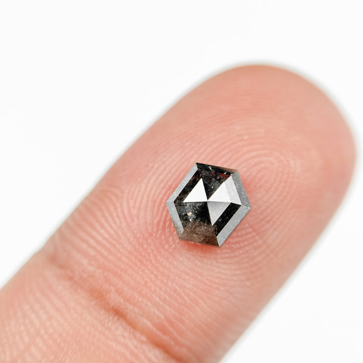 0.99 Ct Hexagon Rose Cut Grey Natural Salt and Pepper Diamond