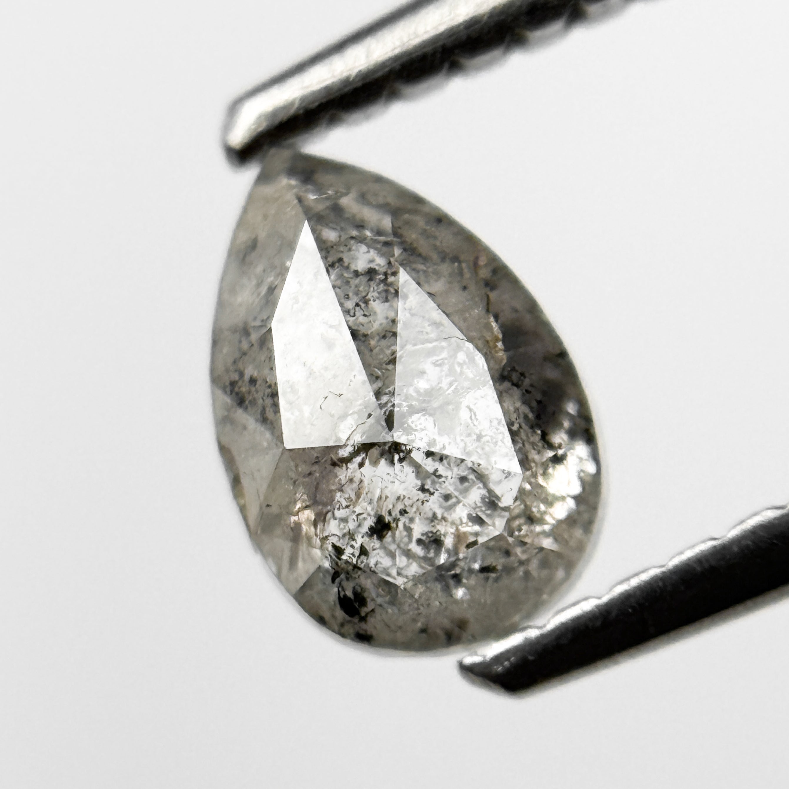 0.70 Ct Pear Rose Cut Grey Natural Salt and Pepper Diamond