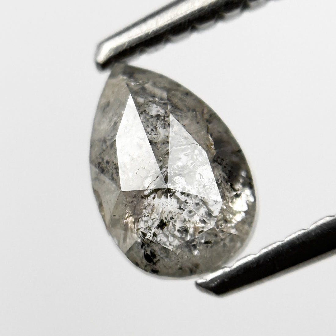 0.70 Ct Pear Rose Cut Grey Natural Salt and Pepper Diamond