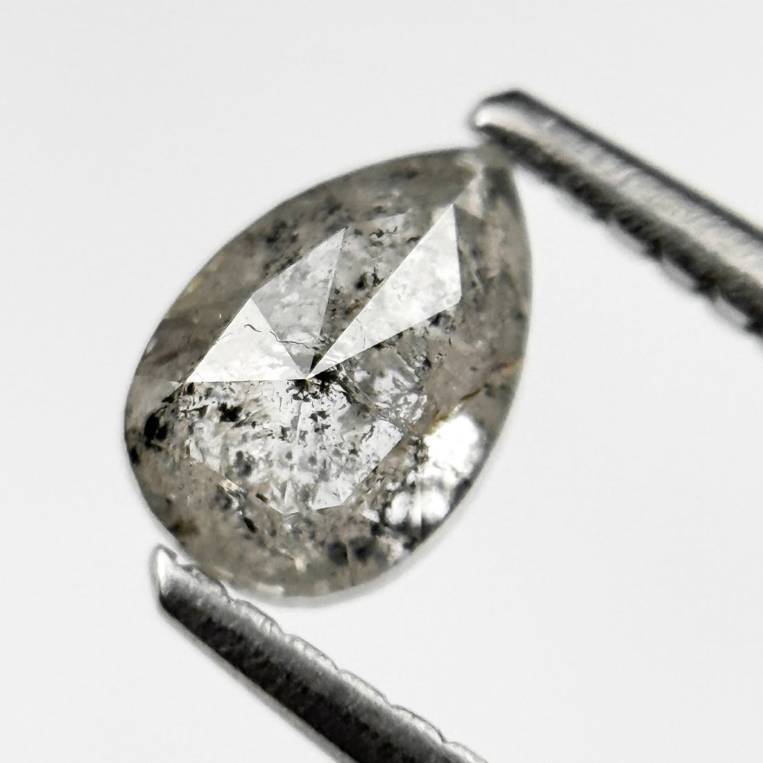 0.70 Ct Pear Rose Cut Grey Natural Salt and Pepper Diamond