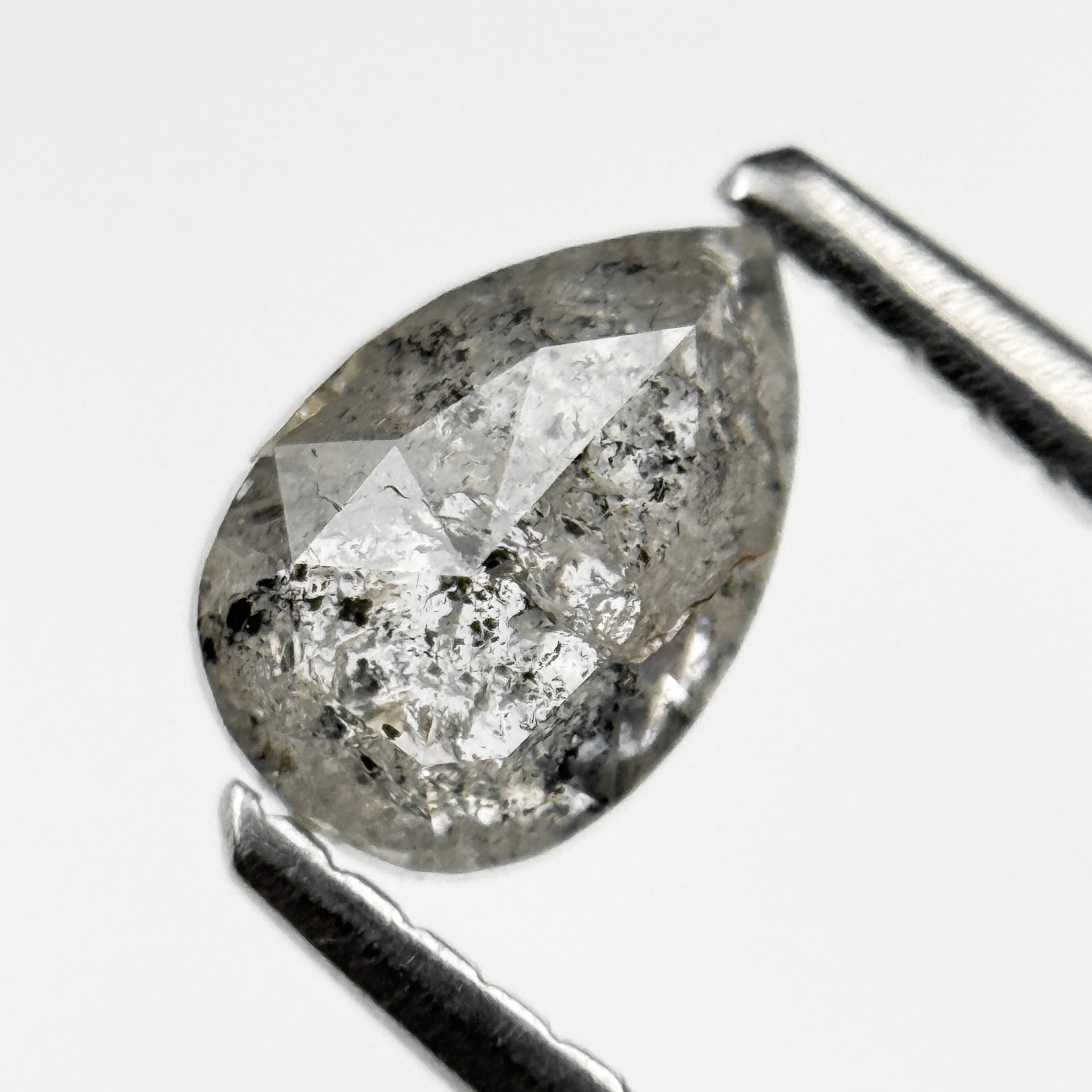 0.70 Ct Pear Rose Cut Grey Natural Salt and Pepper Diamond
