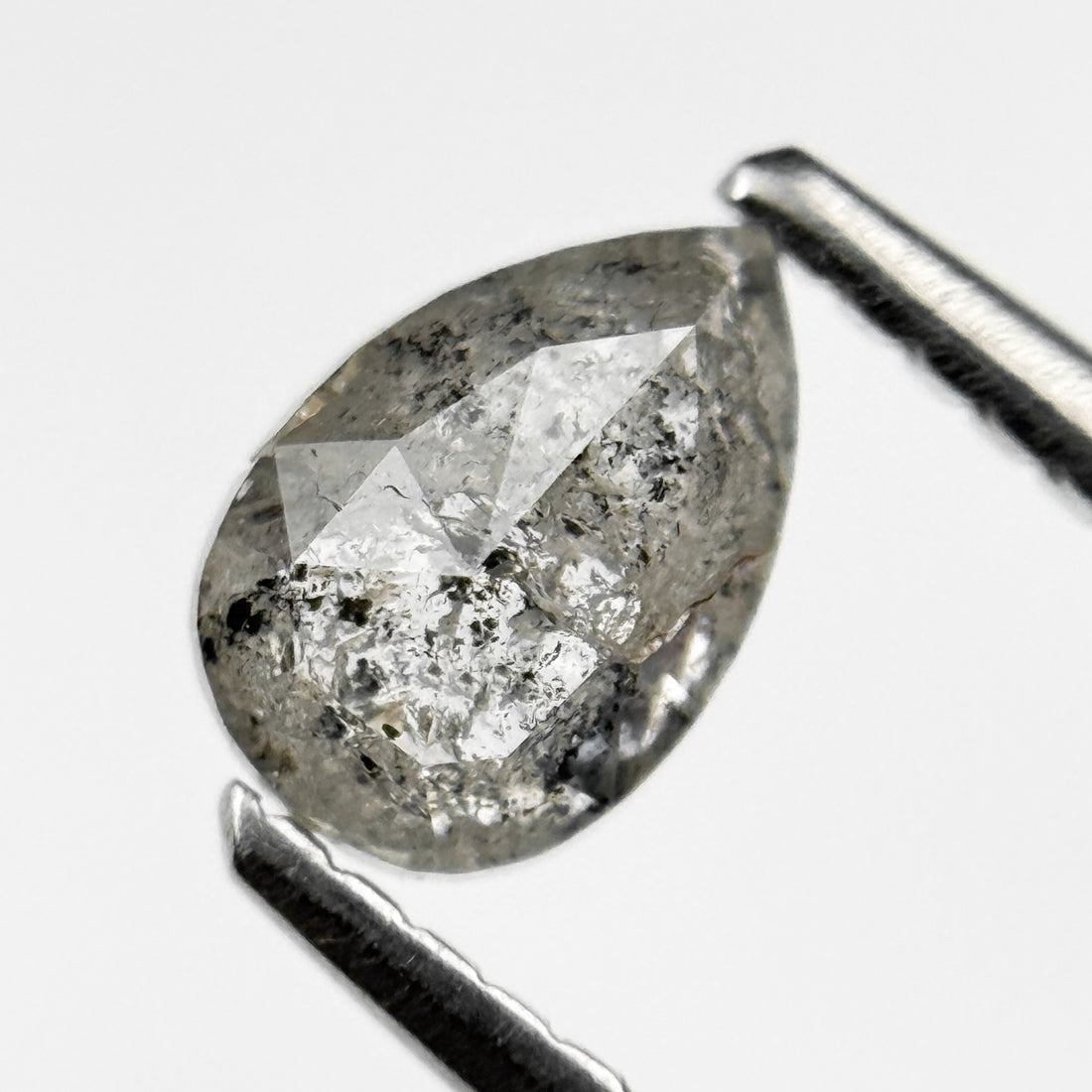 0.70 Ct Pear Rose Cut Grey Natural Salt and Pepper Diamond