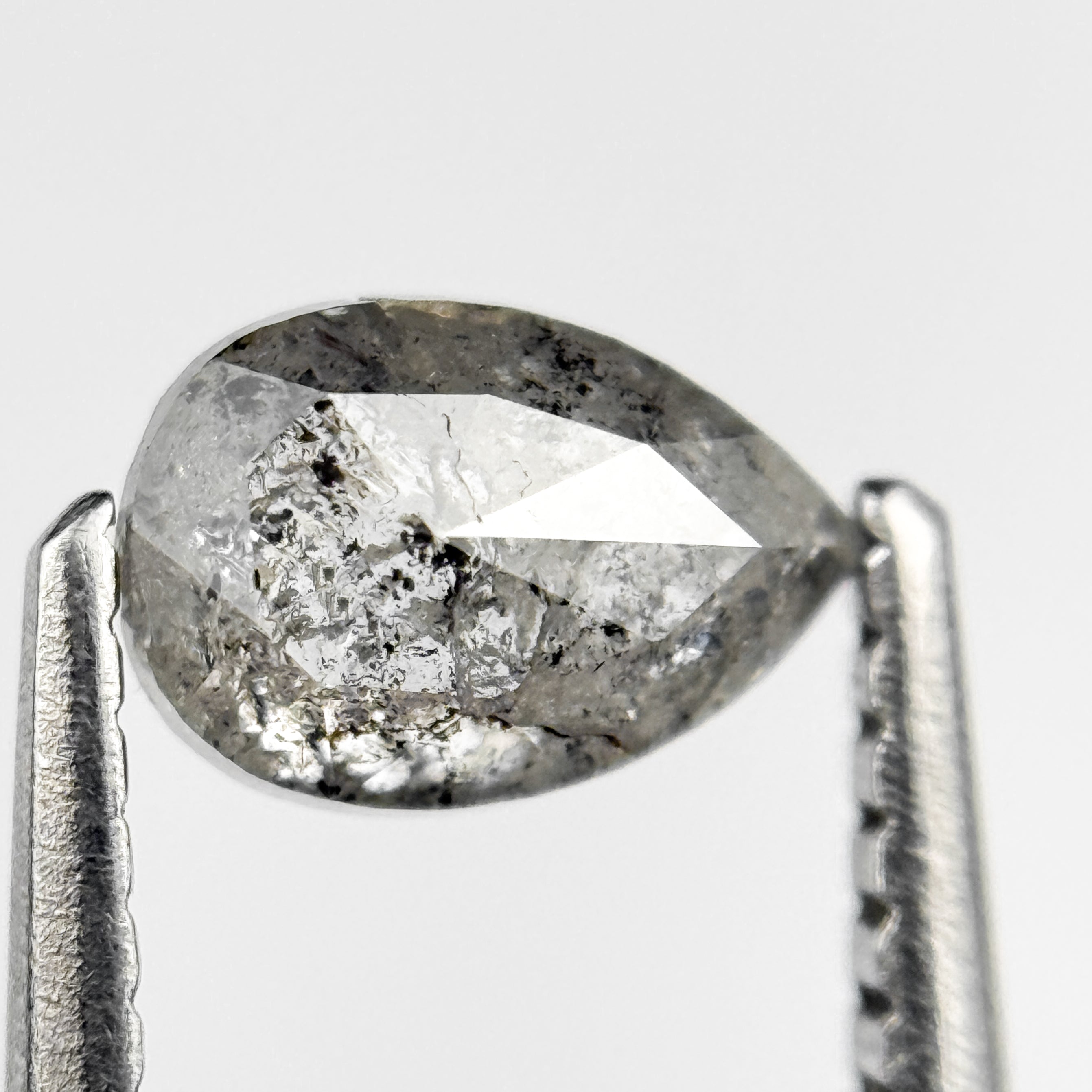 0.70 Ct Pear Rose Cut Grey Natural Salt and Pepper Diamond