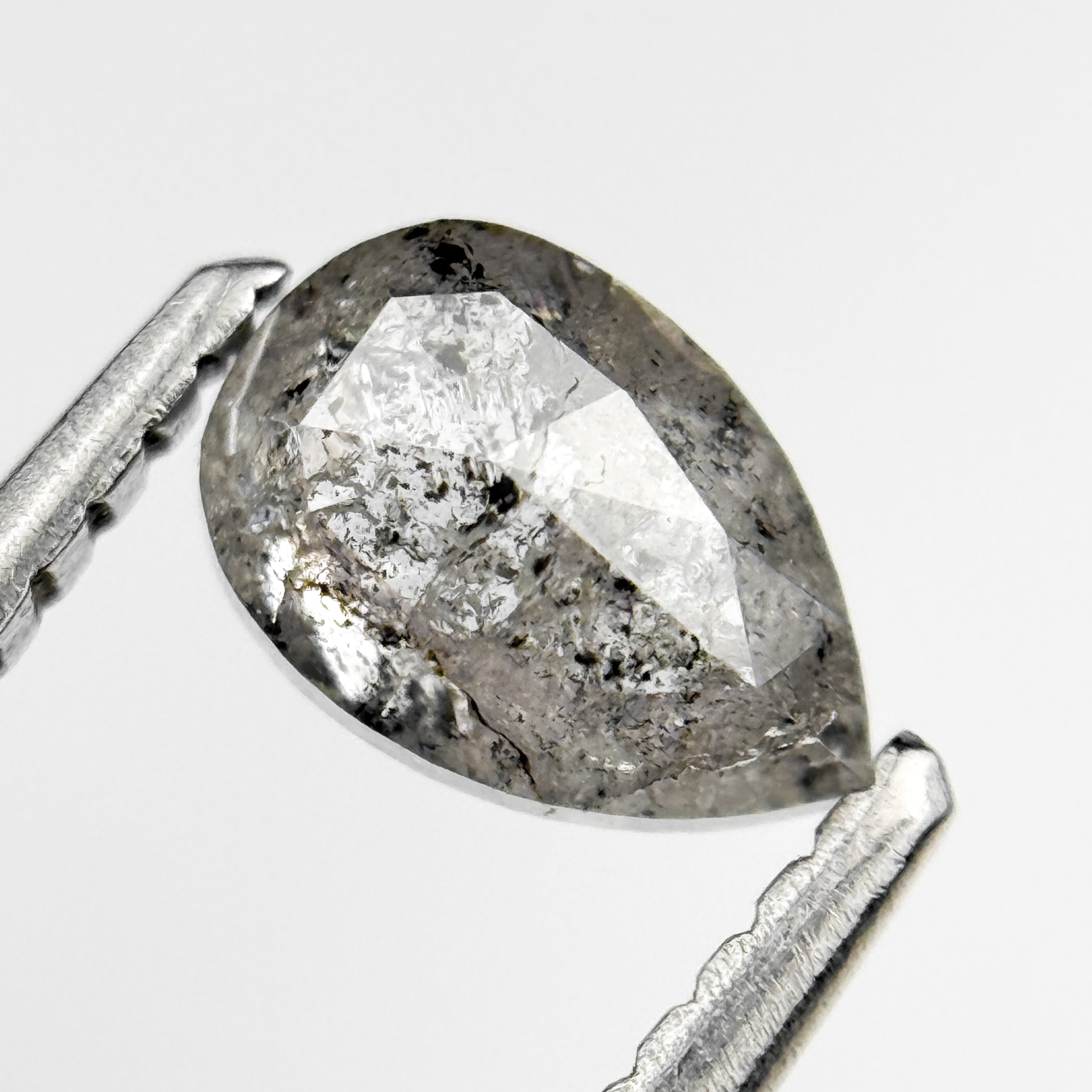 0.70 Ct Pear Rose Cut Grey Natural Salt and Pepper Diamond