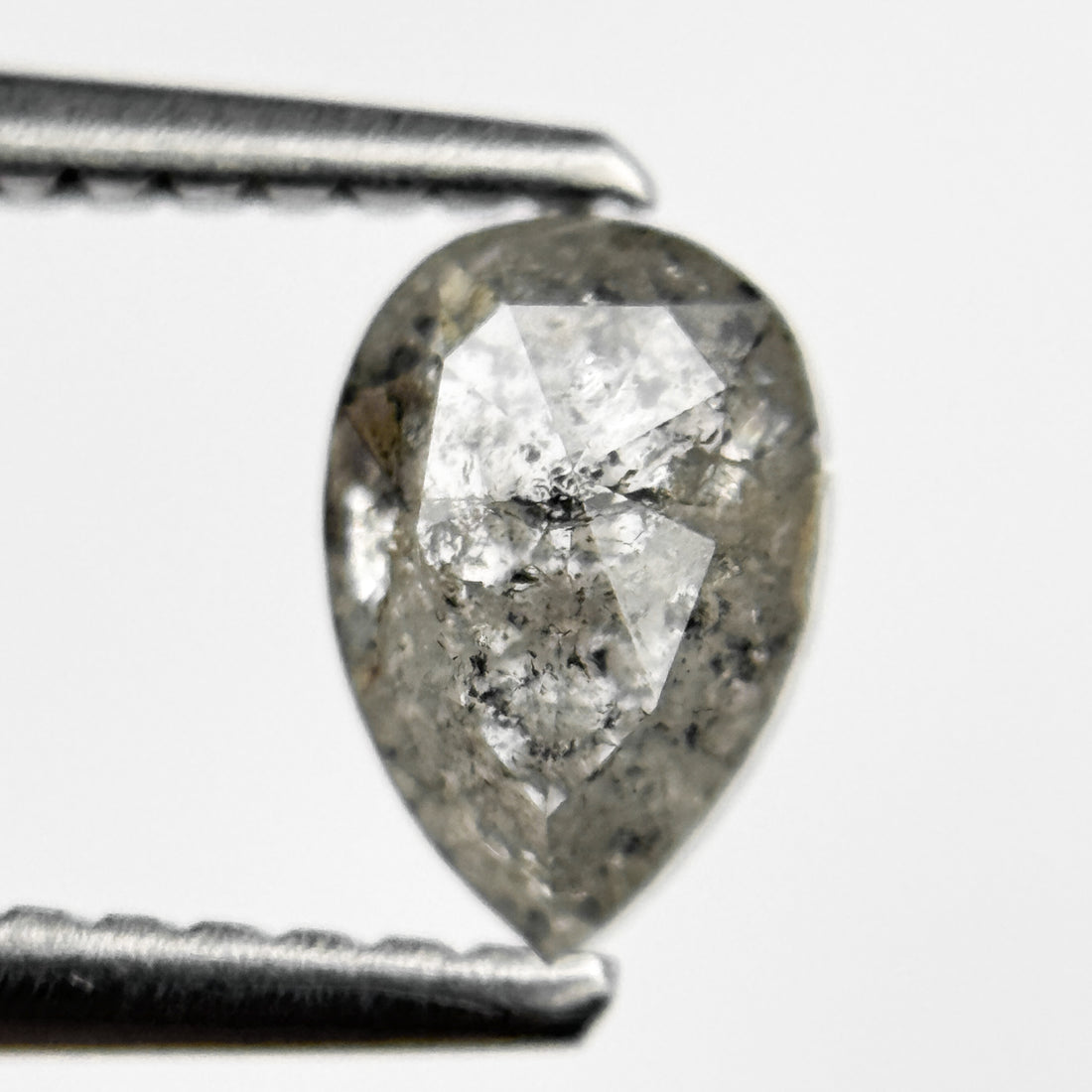 0.70 Ct Pear Rose Cut Grey Natural Salt and Pepper Diamond