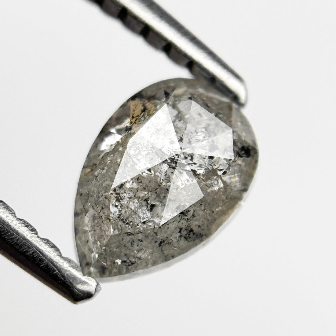 0.70 Ct Pear Rose Cut Grey Natural Salt and Pepper Diamond