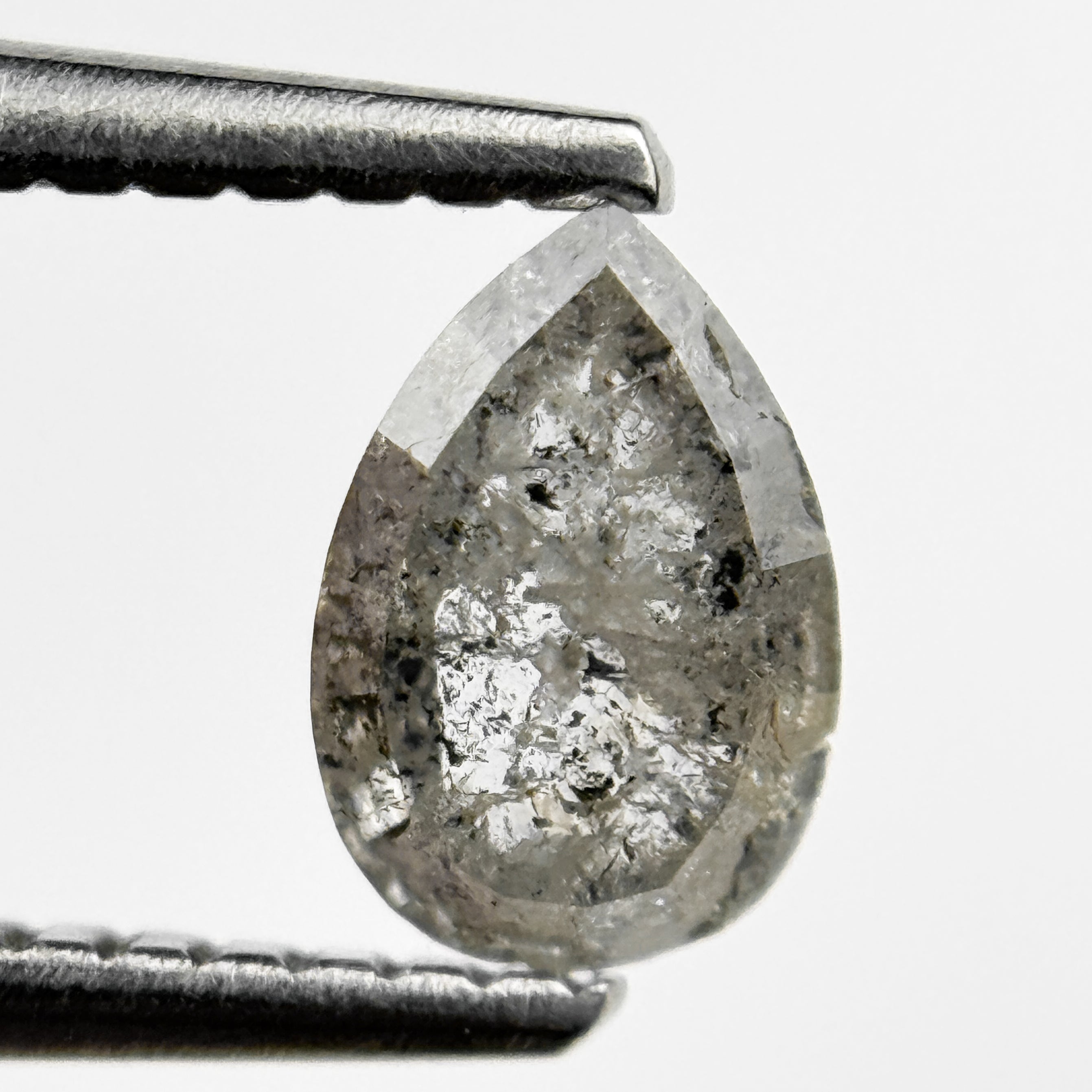 0.70 Ct Pear Rose Cut Grey Natural Salt and Pepper Diamond