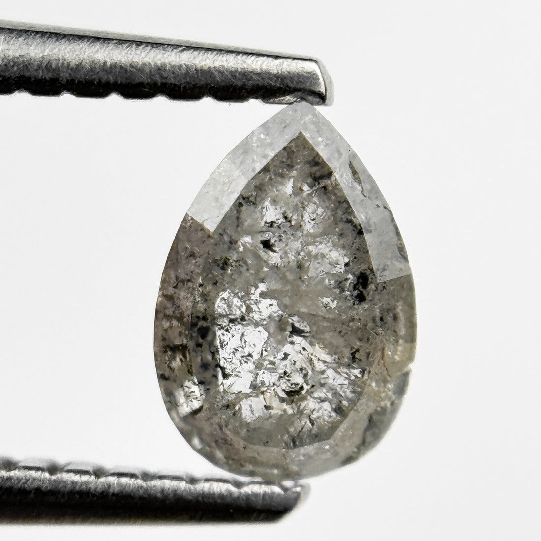 0.70 Ct Pear Rose Cut Grey Natural Salt and Pepper Diamond