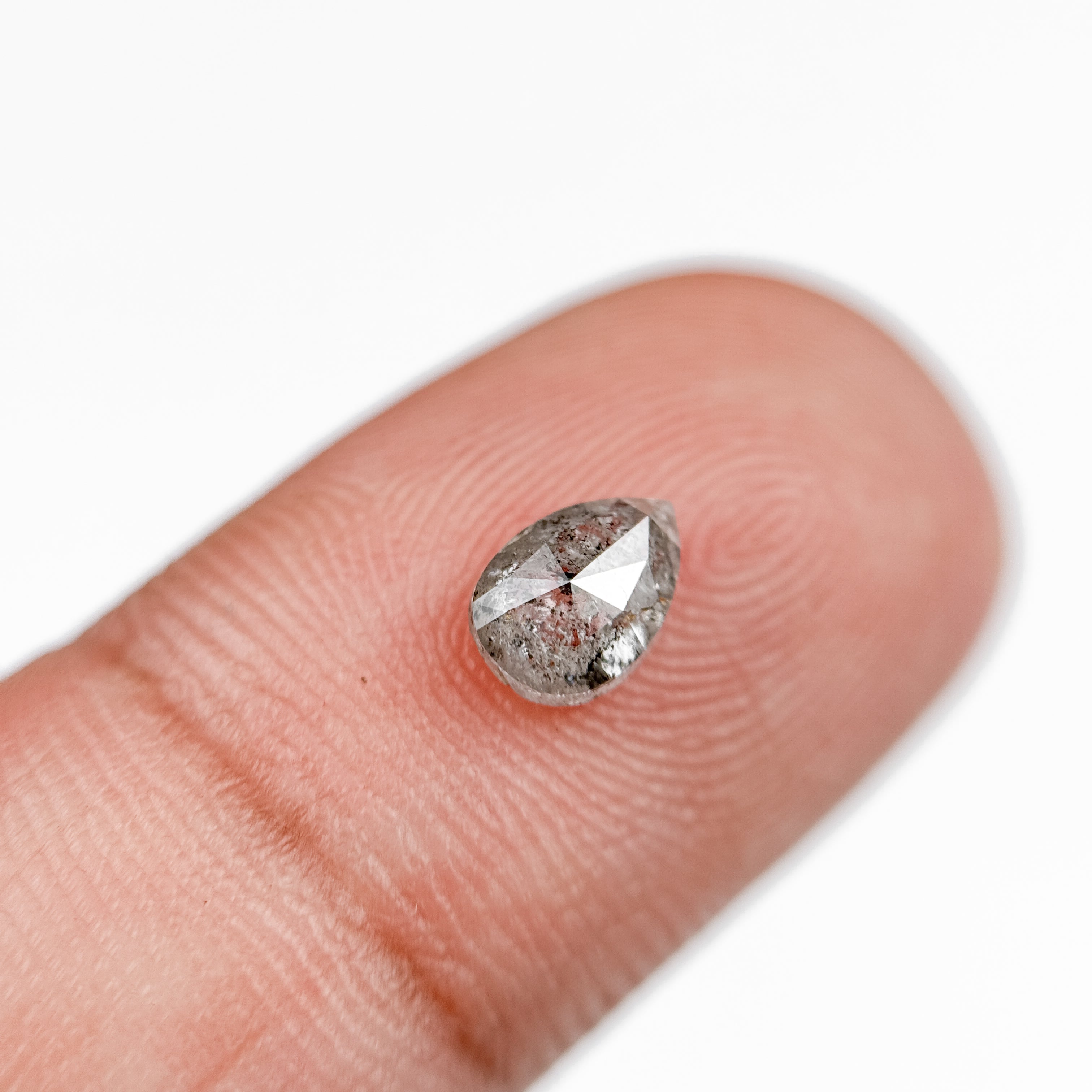 0.70 Ct Pear Rose Cut Grey Natural Salt and Pepper Diamond