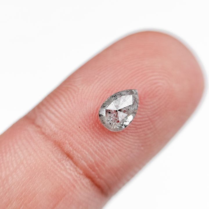 0.70 Ct Pear Rose Cut Grey Natural Salt and Pepper Diamond