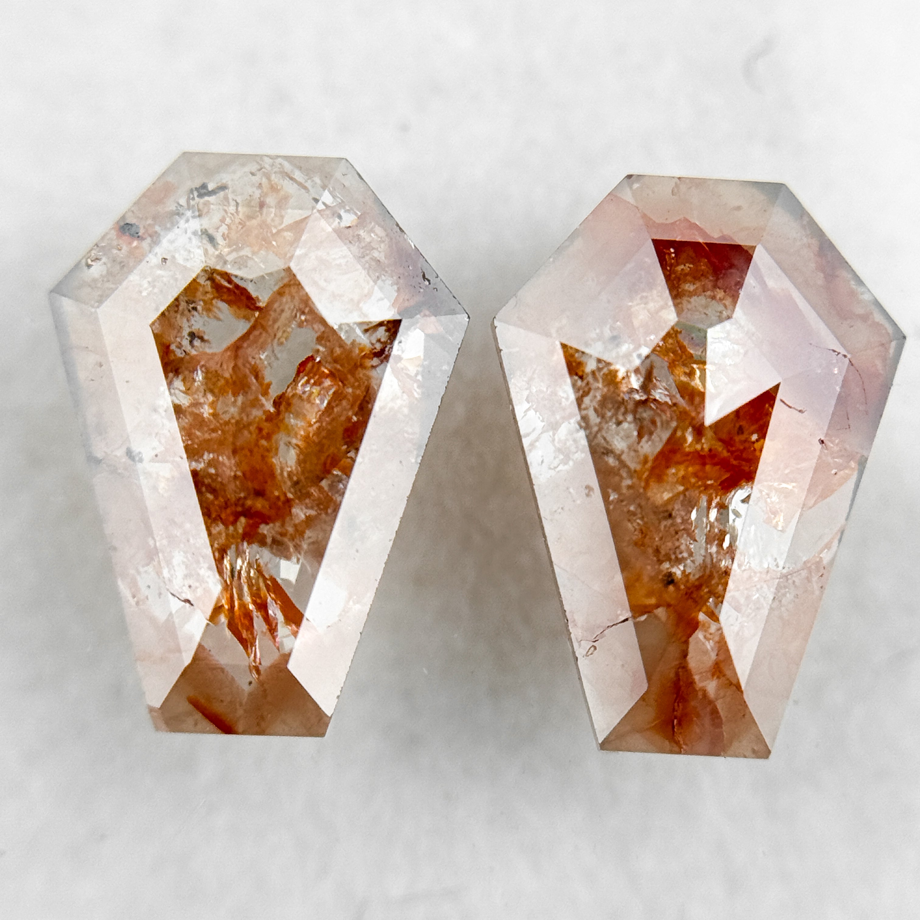 2.72 Ct Coffin Rose Cut Red Natural Galaxy Diamond Pair