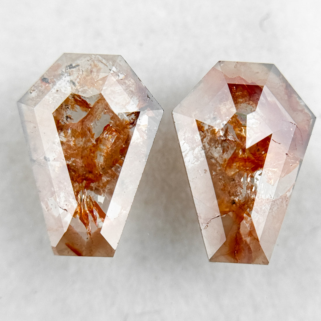 2.72 Ct Coffin Rose Cut Red Natural Galaxy Diamond Pair