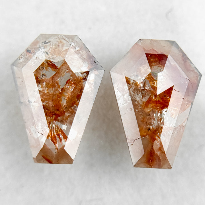 2.72 Ct Coffin Rose Cut Red Natural Galaxy Diamond Pair