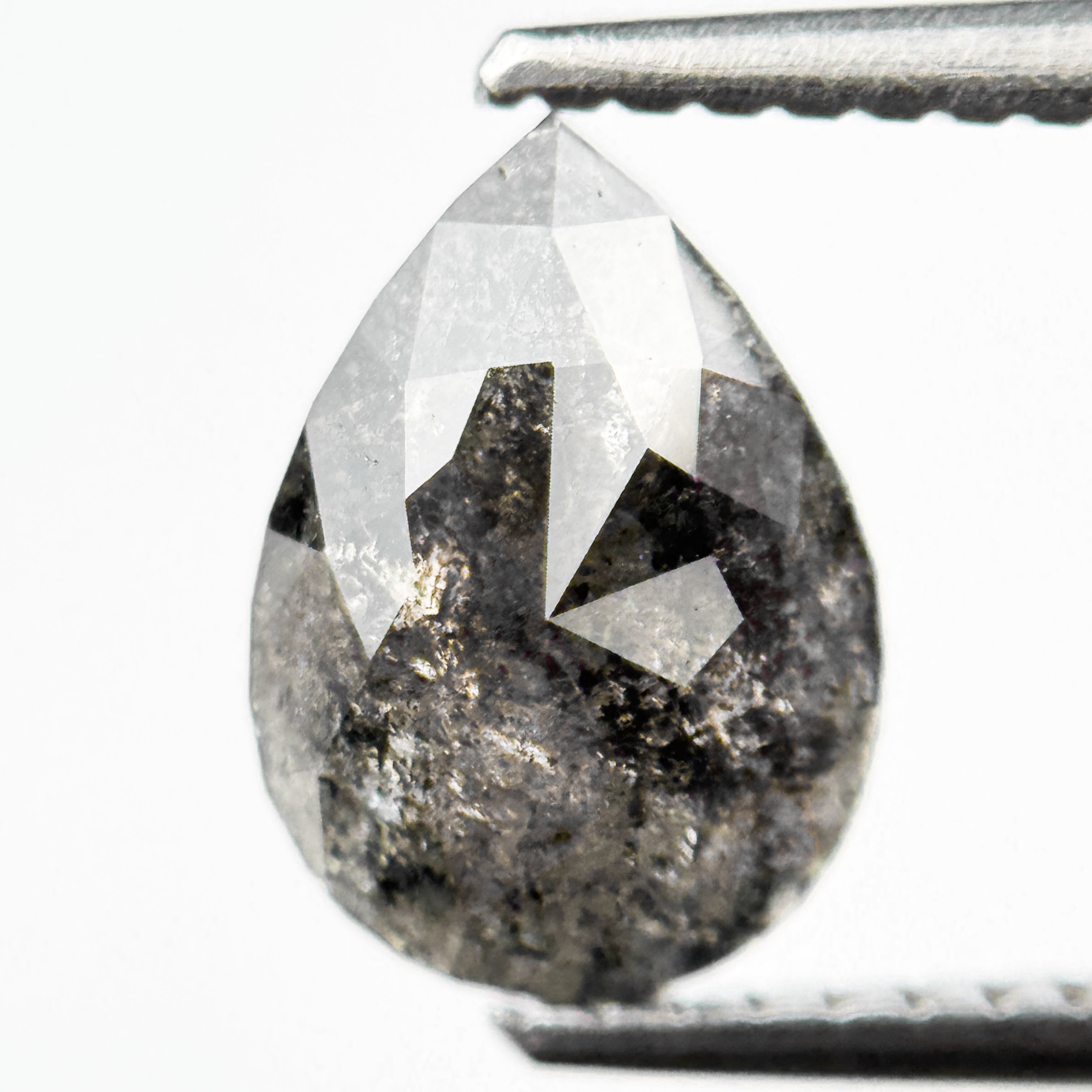 1.51 Ct Pear Rose Cut Grey Natural Salt and Pepper Diamond