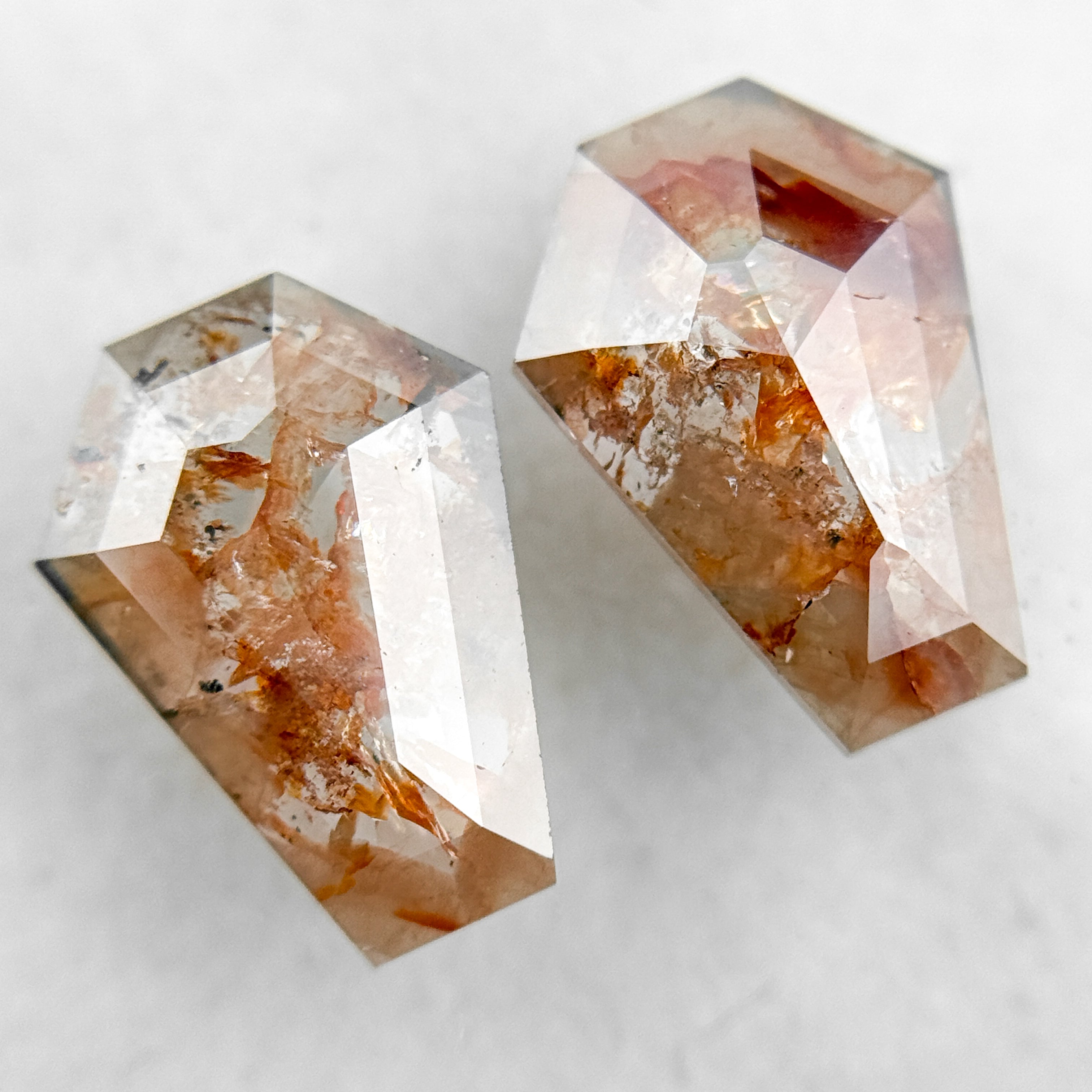 2.72 Ct Coffin Rose Cut Red Natural Galaxy Diamond Pair