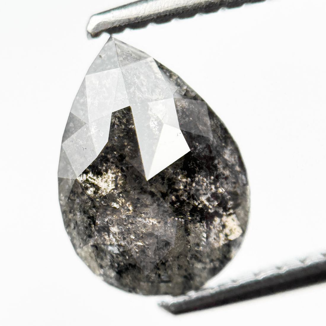 1.51 Ct Pear Rose Cut Grey Natural Salt and Pepper Diamond