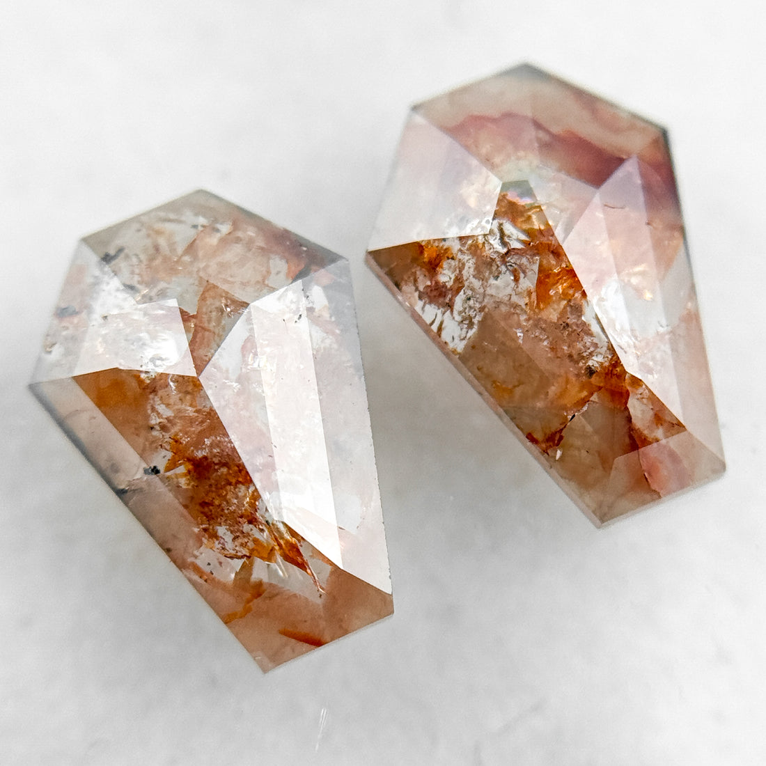2.72 Ct Coffin Rose Cut Red Natural Galaxy Diamond Pair