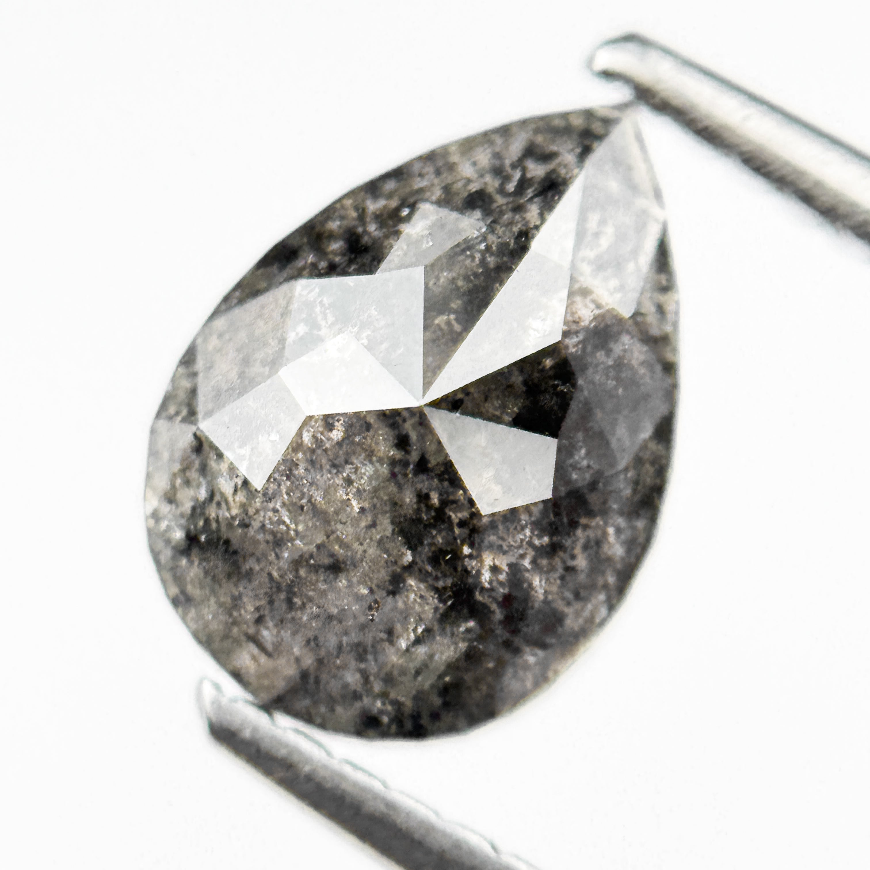 1.51 Ct Pear Rose Cut Grey Natural Salt and Pepper Diamond