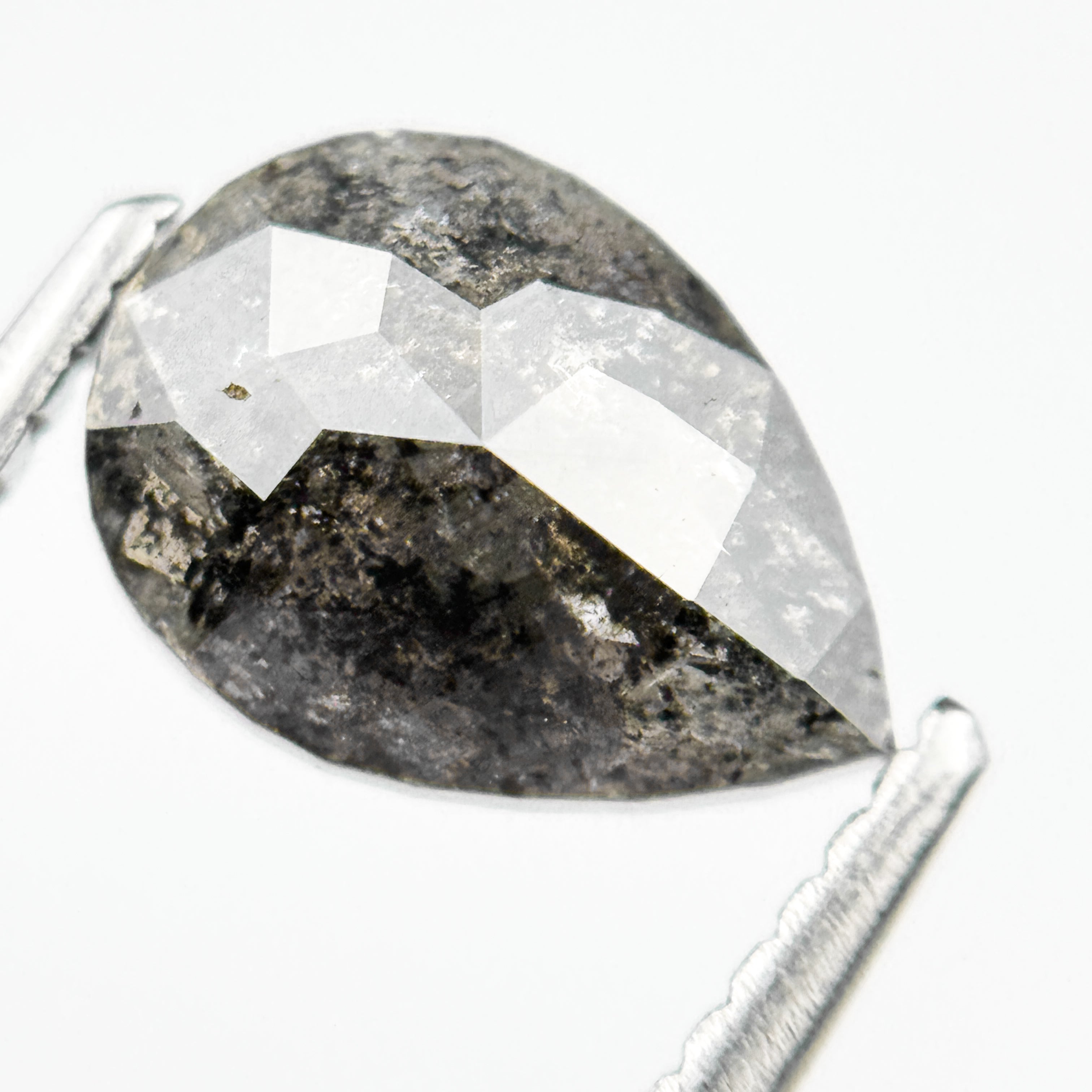 1.51 Ct Pear Rose Cut Grey Natural Salt and Pepper Diamond