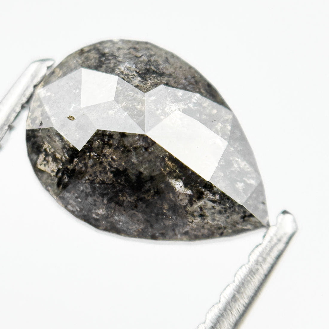 1.51 Ct Pear Rose Cut Grey Natural Salt and Pepper Diamond