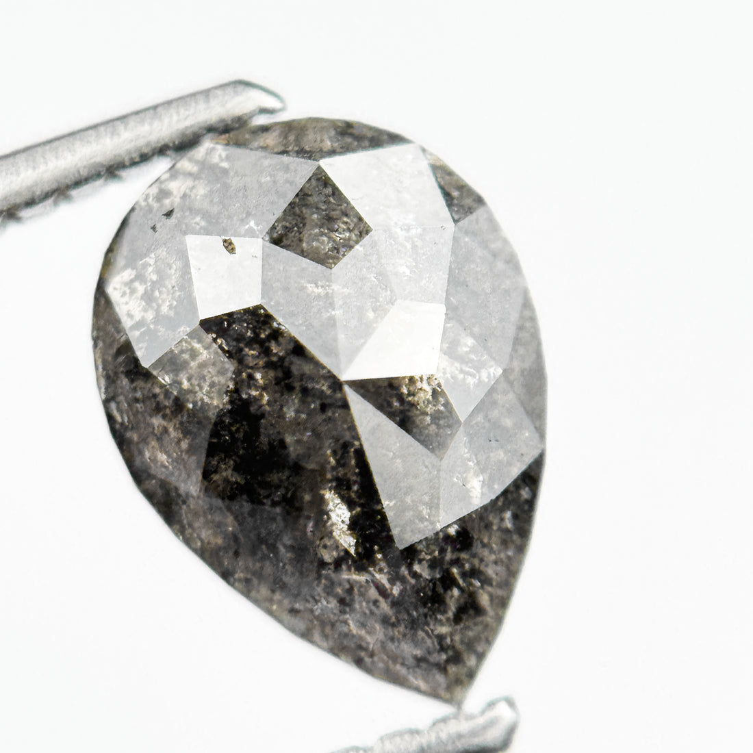 1.51 Ct Pear Rose Cut Grey Natural Salt and Pepper Diamond