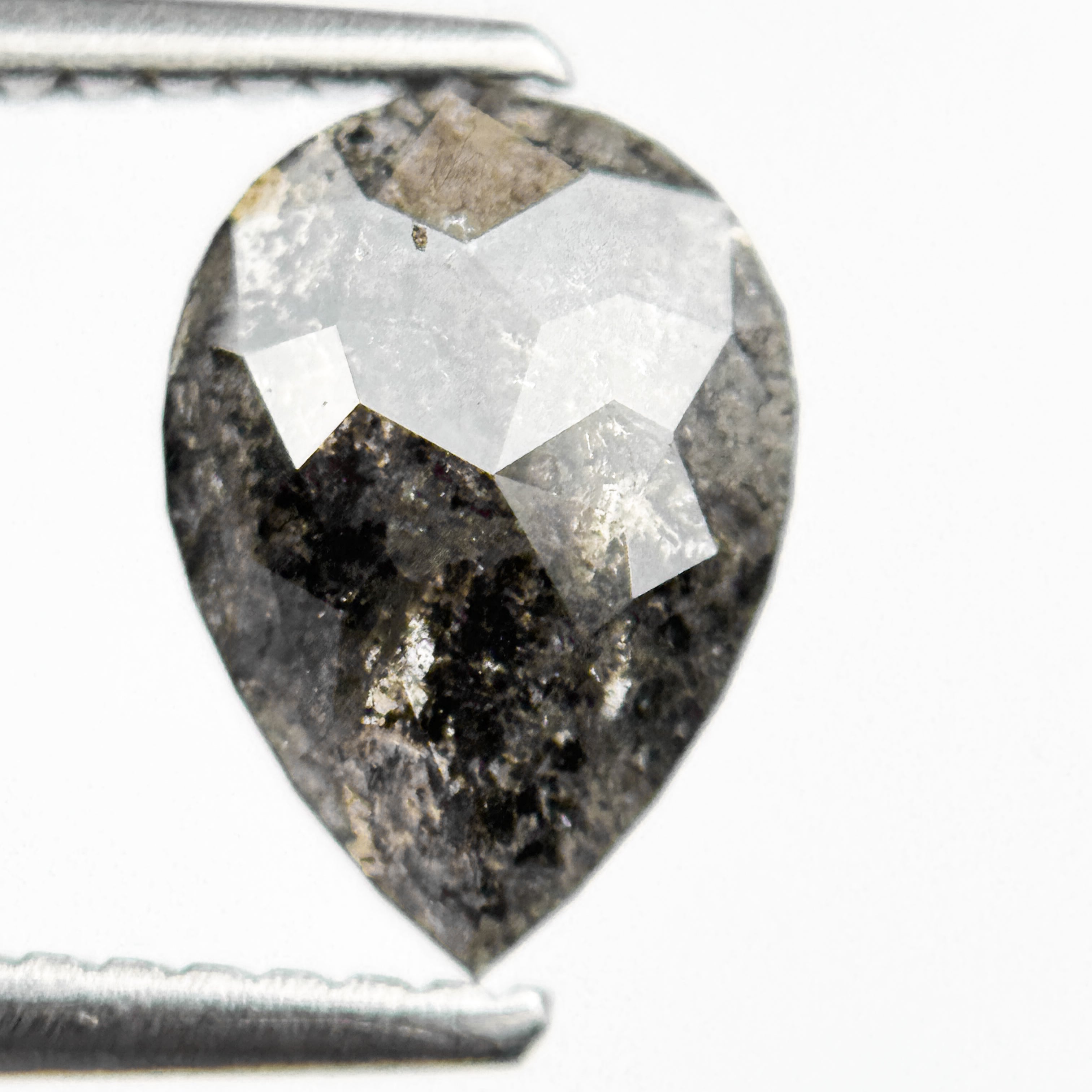 1.51 Ct Pear Rose Cut Grey Natural Salt and Pepper Diamond