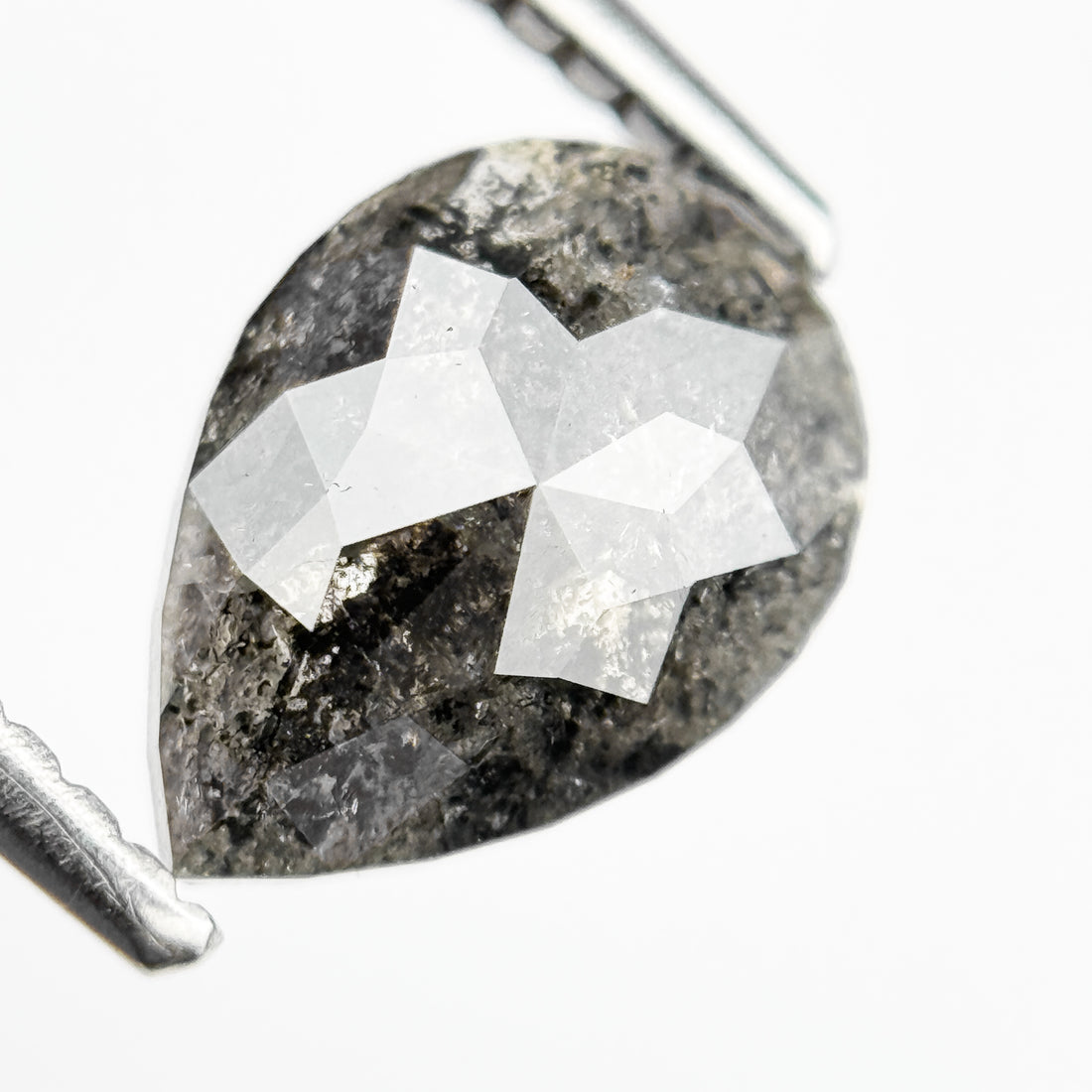 1.51 Ct Pear Rose Cut Grey Natural Salt and Pepper Diamond