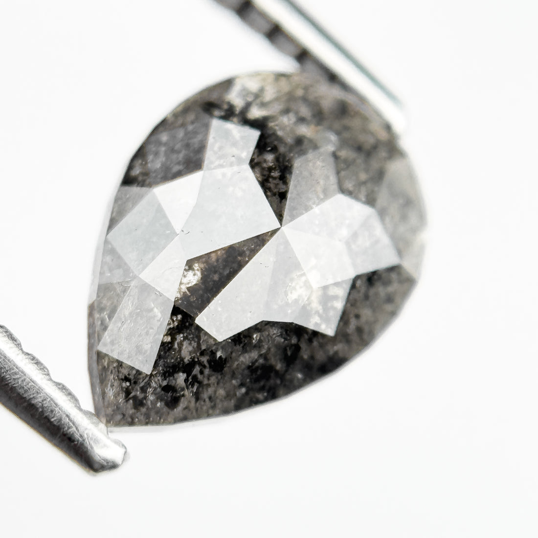 1.51 Ct Pear Rose Cut Grey Natural Salt and Pepper Diamond