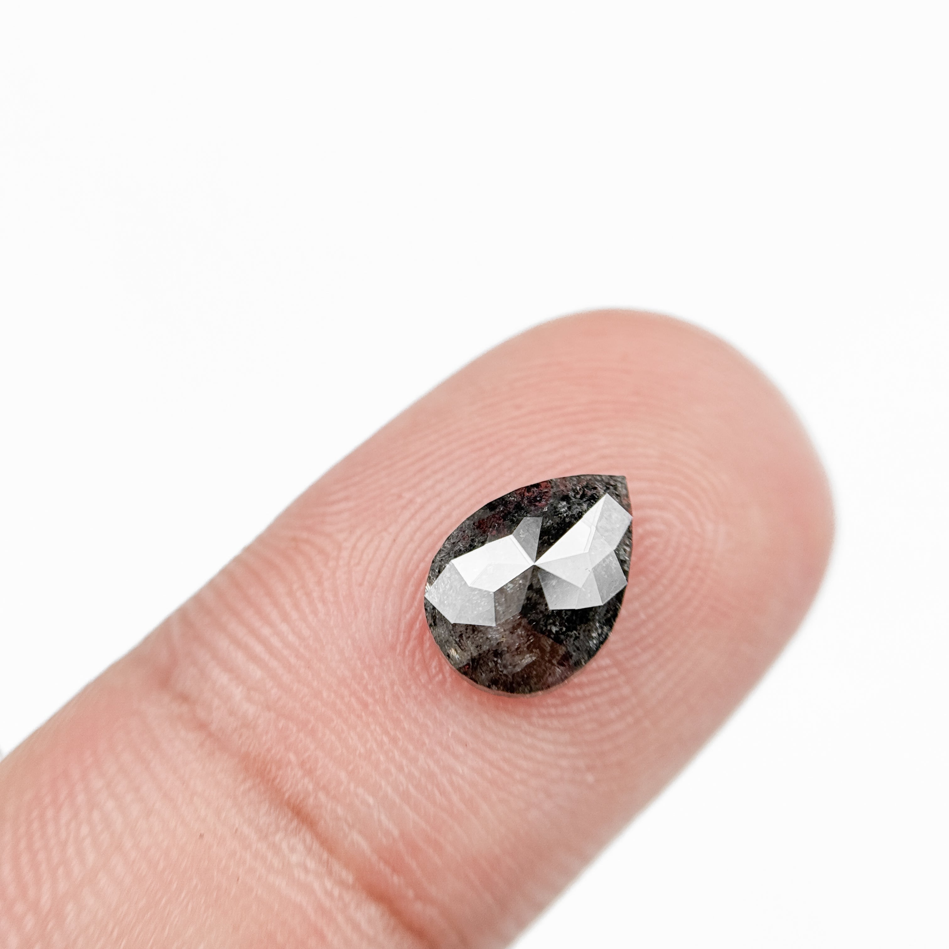 1.51 Ct Pear Rose Cut Grey Natural Salt and Pepper Diamond