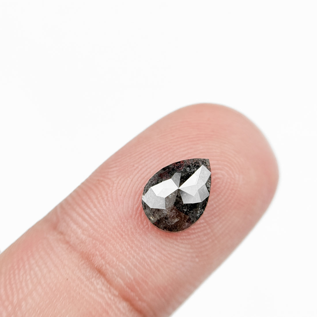 1.51 Ct Pear Rose Cut Grey Natural Salt and Pepper Diamond