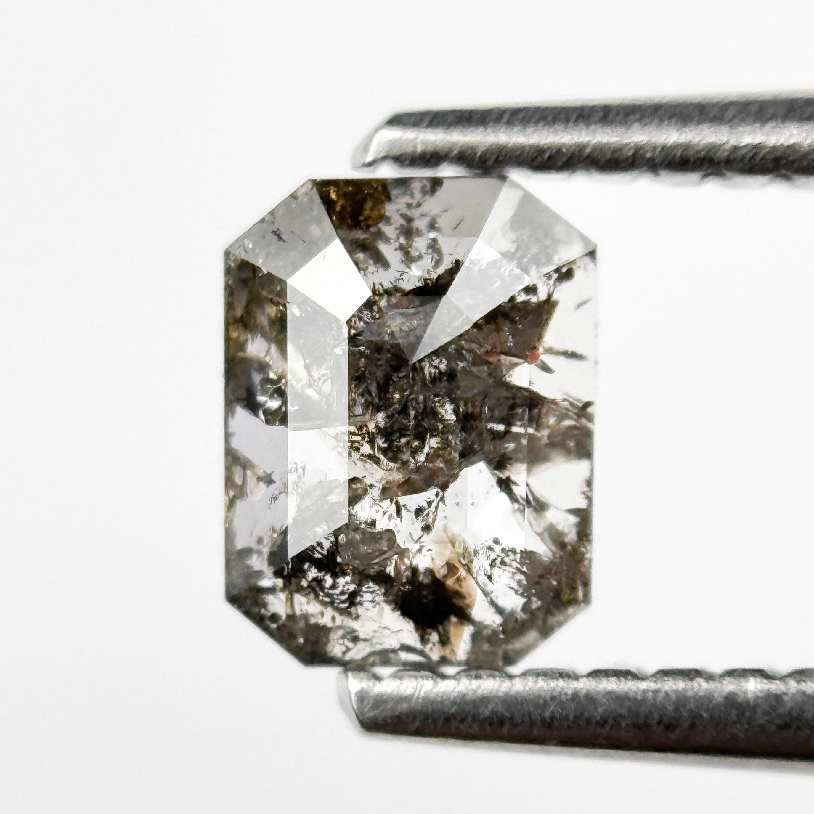 0.74 Ct Emerald Rose Cut Grey Natural Salt and Pepper Diamond