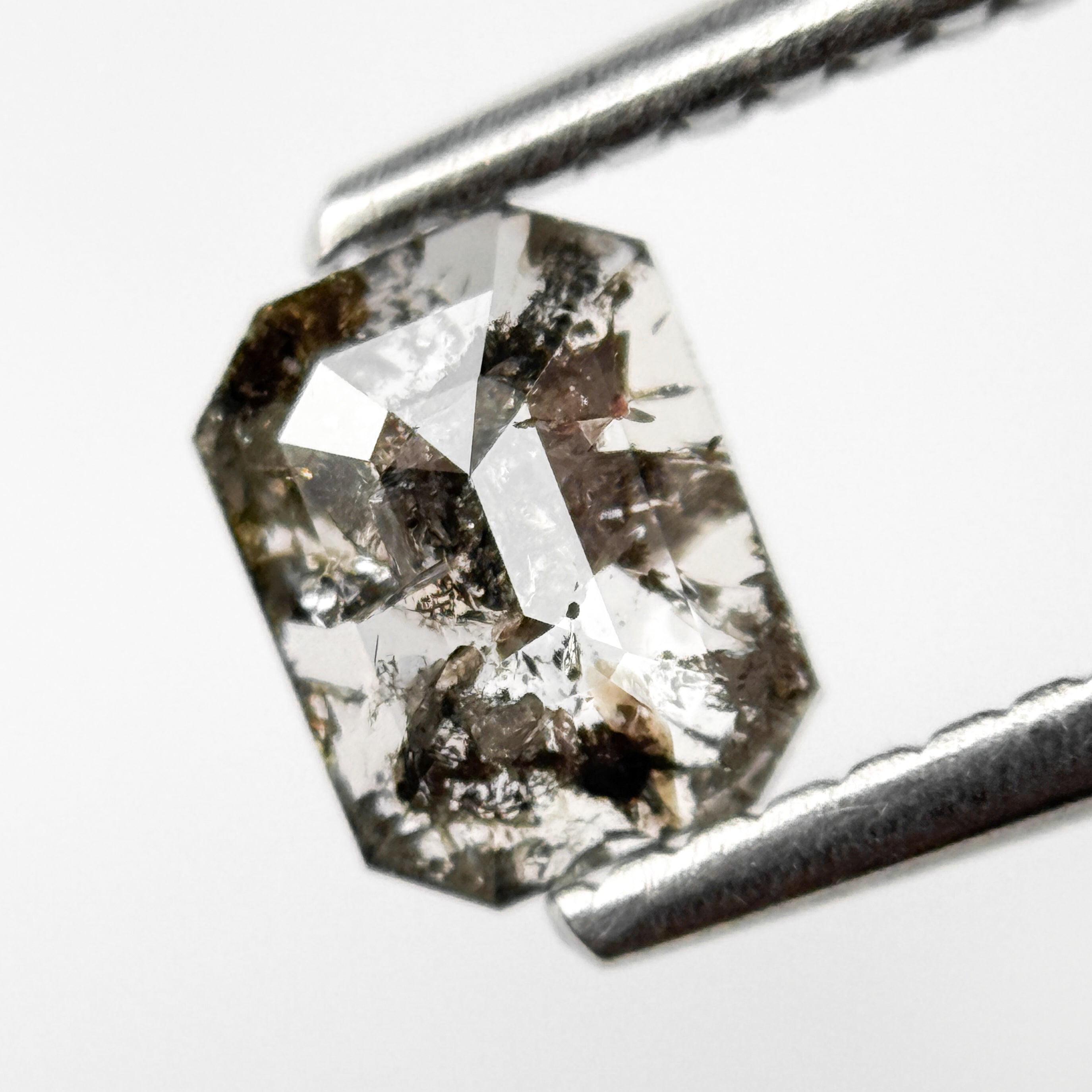 0.74 Ct Emerald Rose Cut Grey Natural Salt and Pepper Diamond