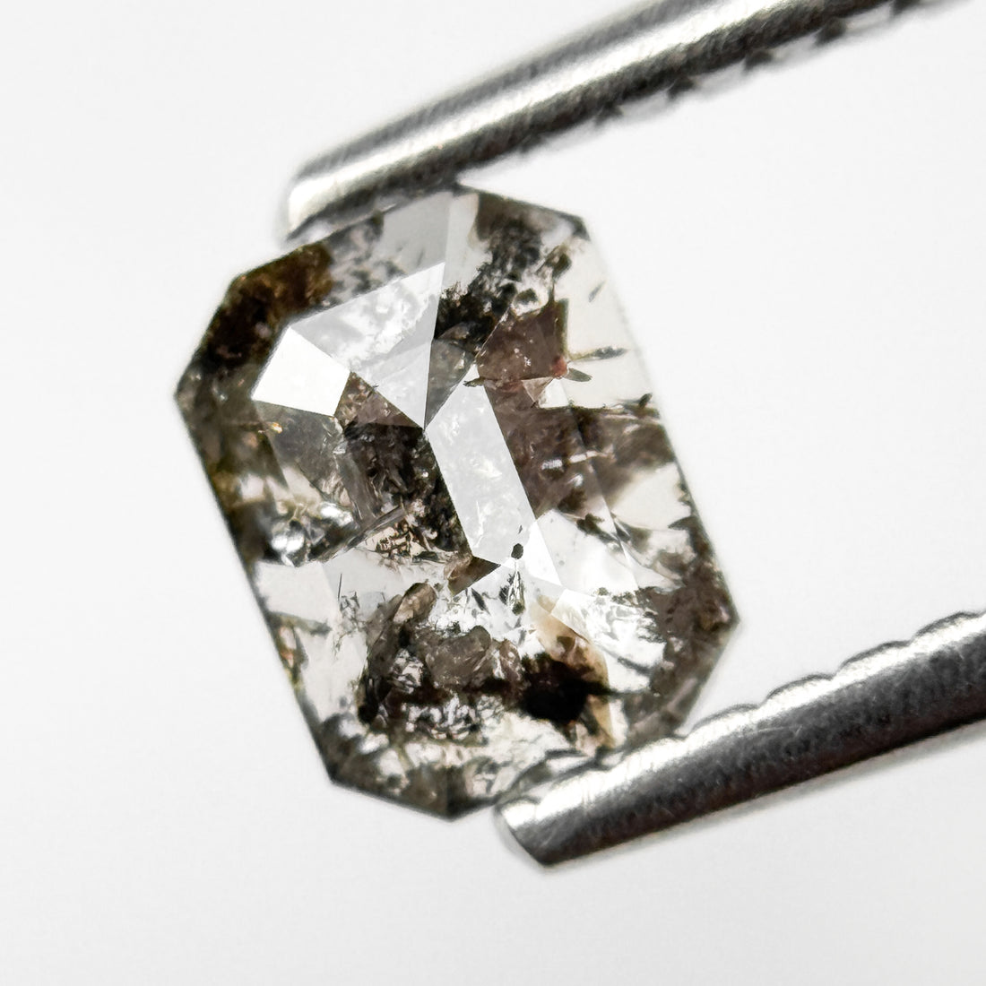 0.74 Ct Emerald Rose Cut Grey Natural Salt and Pepper Diamond