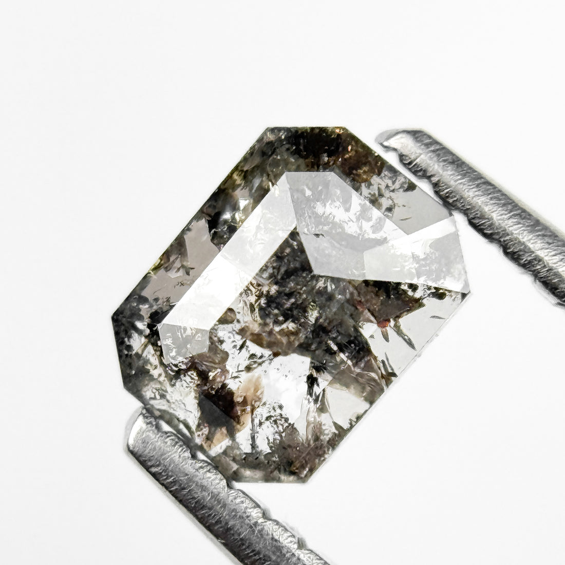 0.74 Ct Emerald Rose Cut Grey Natural Salt and Pepper Diamond
