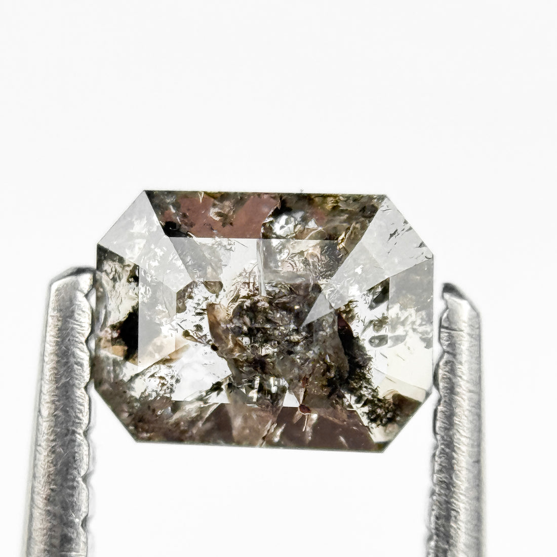 0.74 Ct Emerald Rose Cut Grey Natural Salt and Pepper Diamond